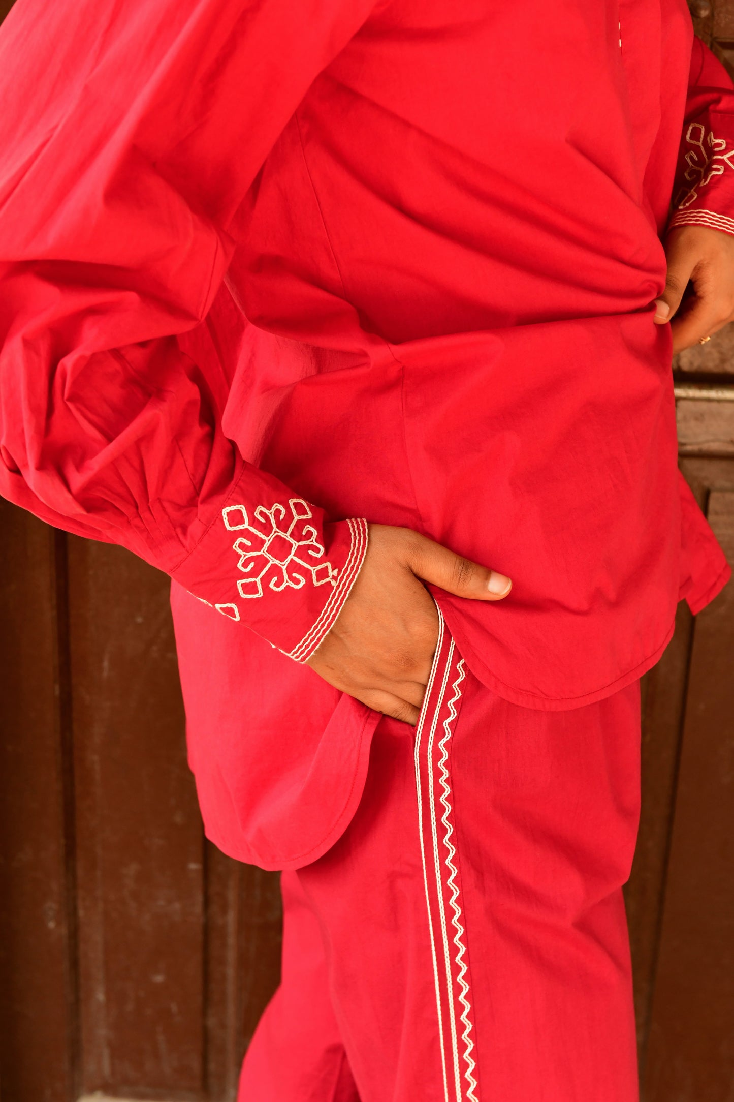 Glide Red Embroidered Pants