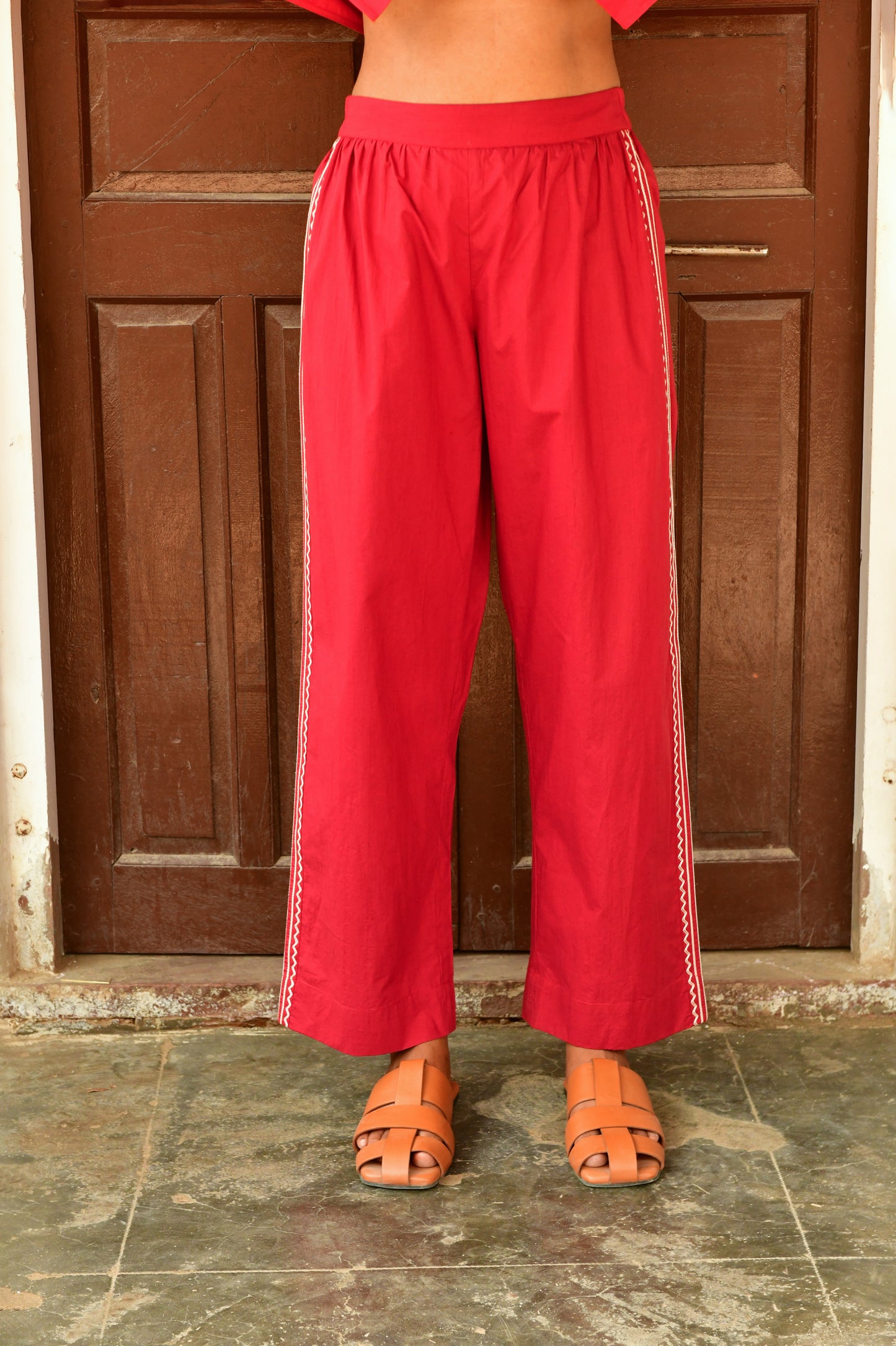 Glide Red Embroidered Pants