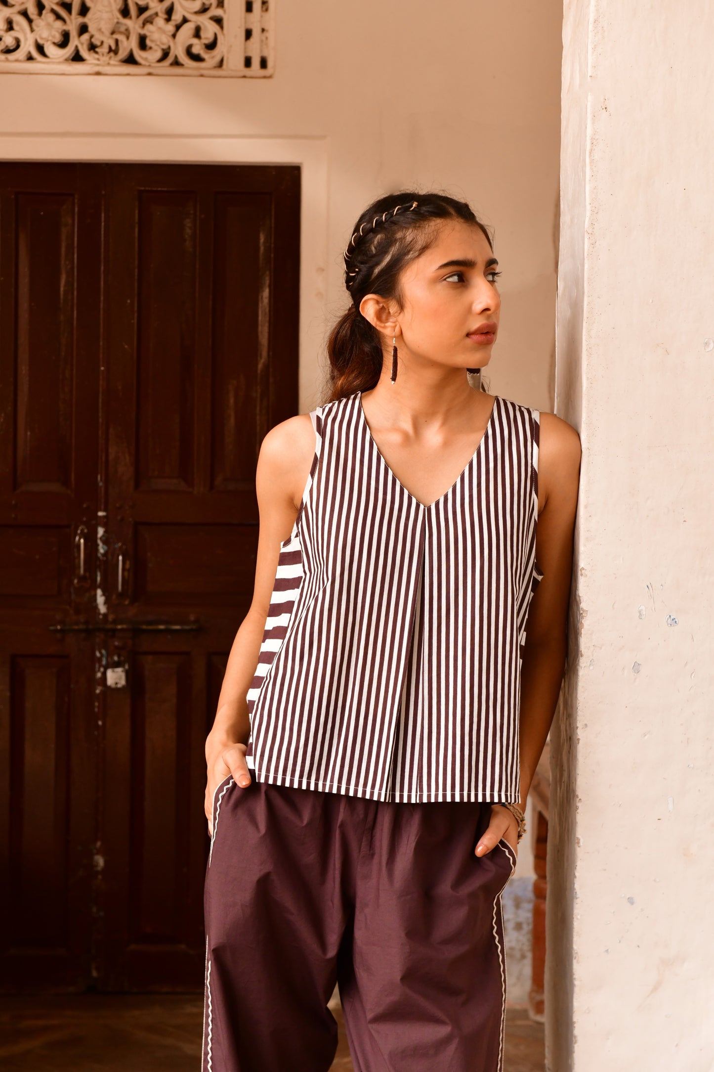 Vaya Brown Stripe Top