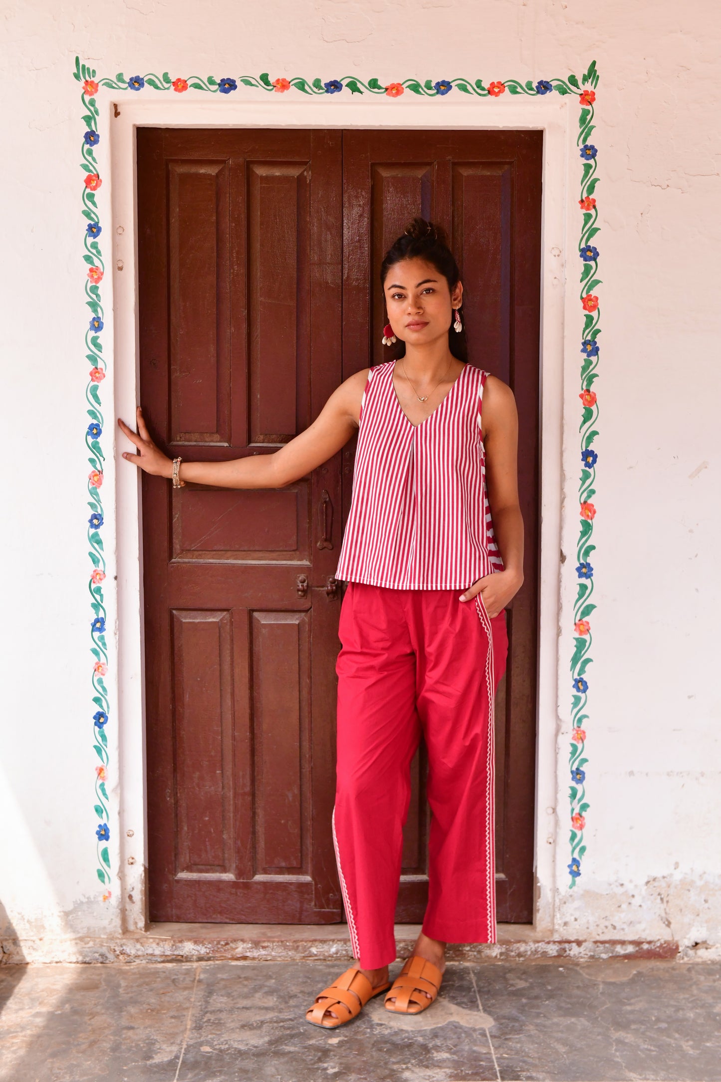 Glide Red Embroidered Pants