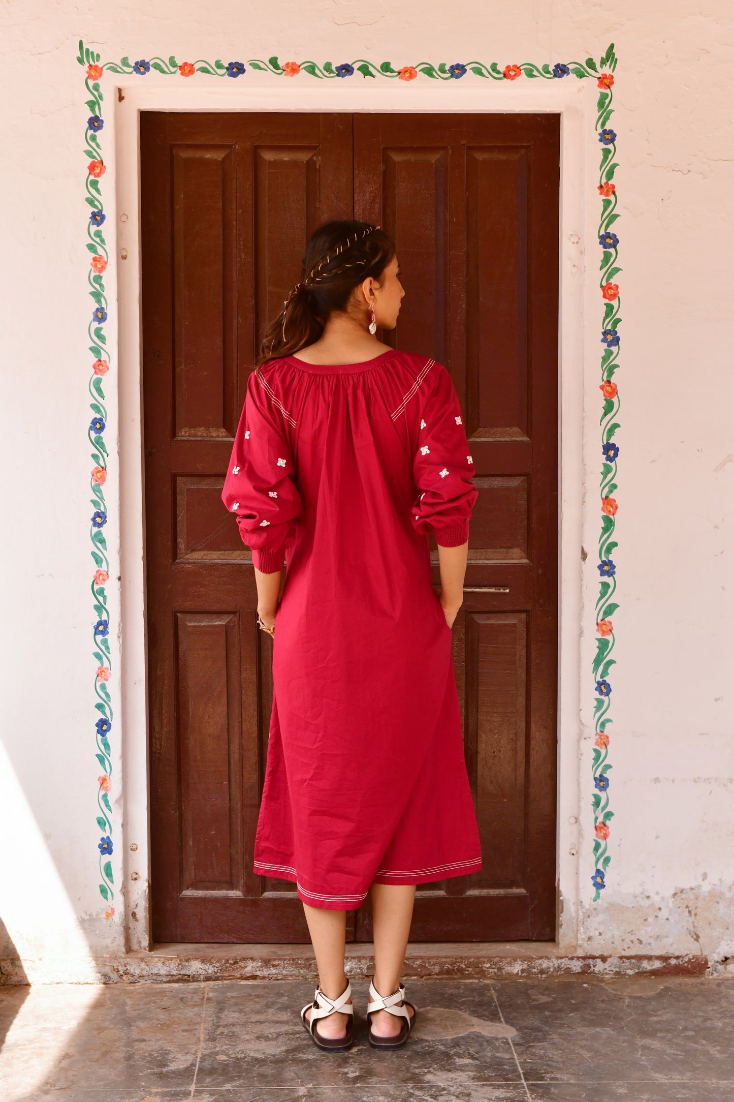 Plum Red Embroidered Dress