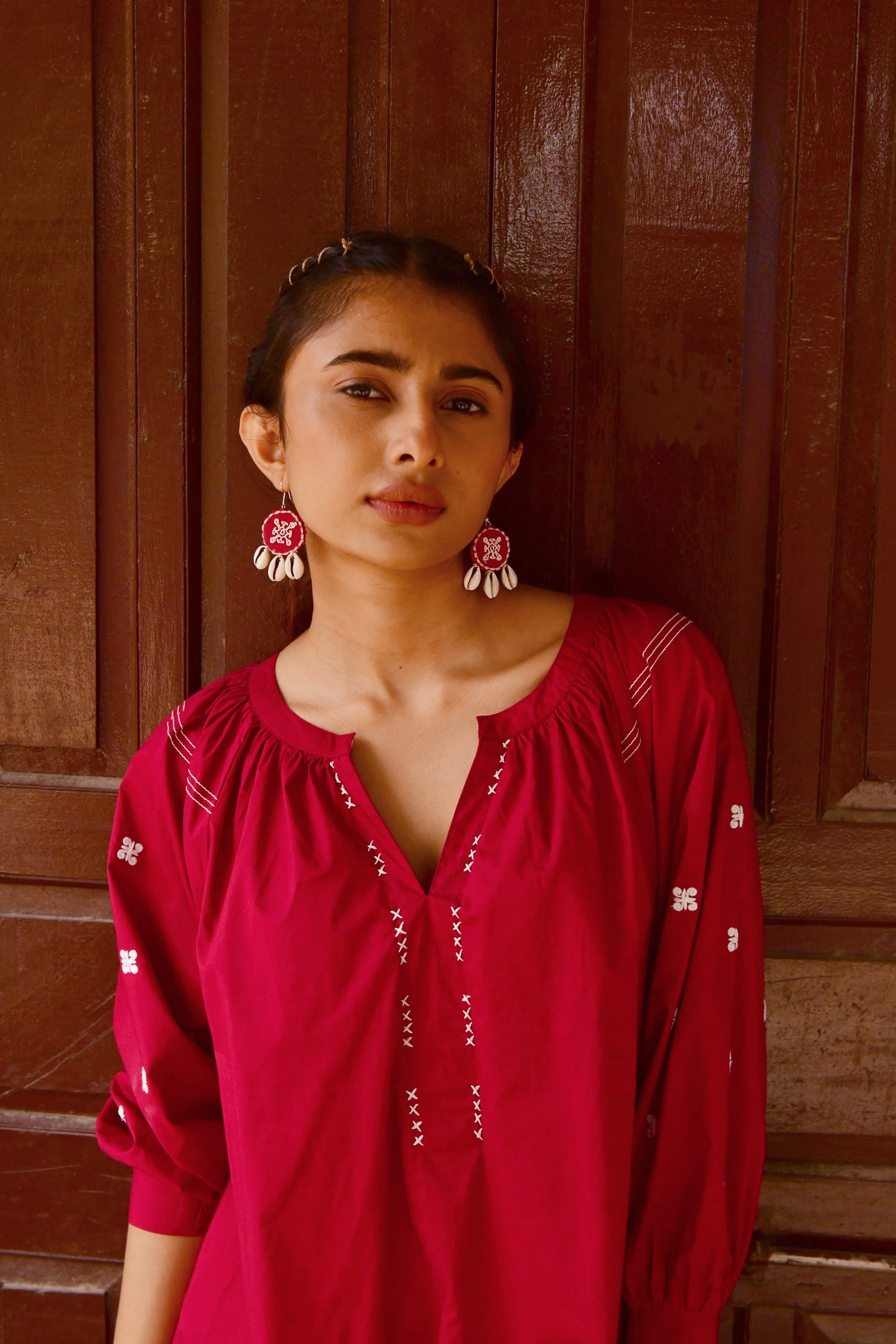 Plum Red Embroidered Dress