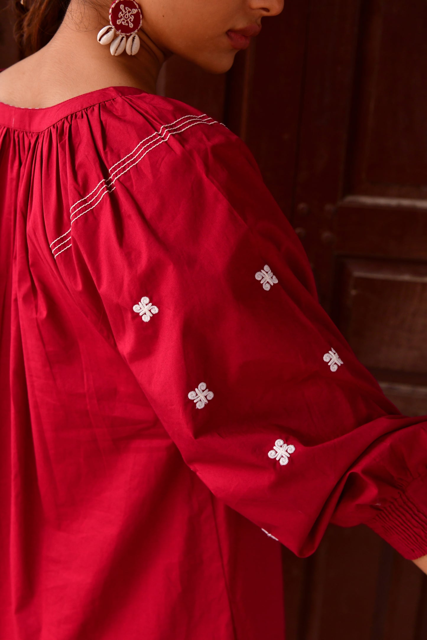 Plum Red Embroidered Dress