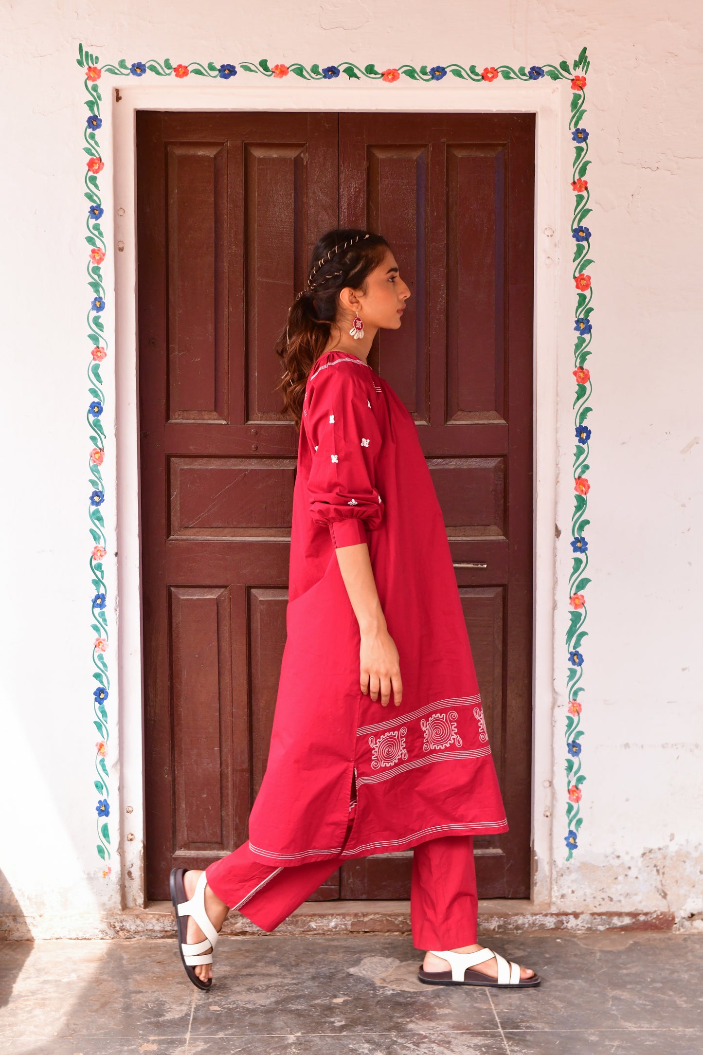Plum Red Embroidered Dress