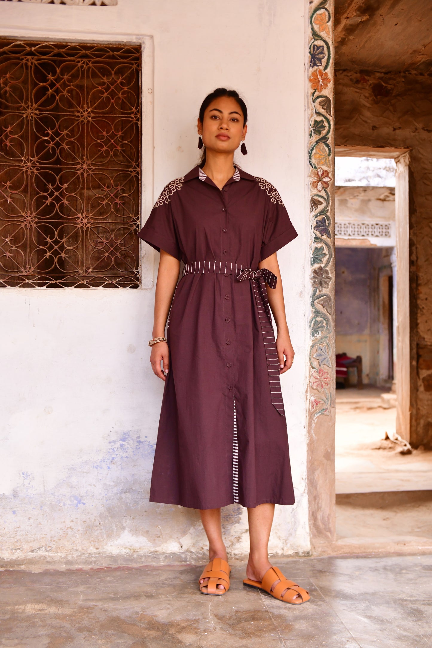 Stella Brown Embroidered Shirt Dress