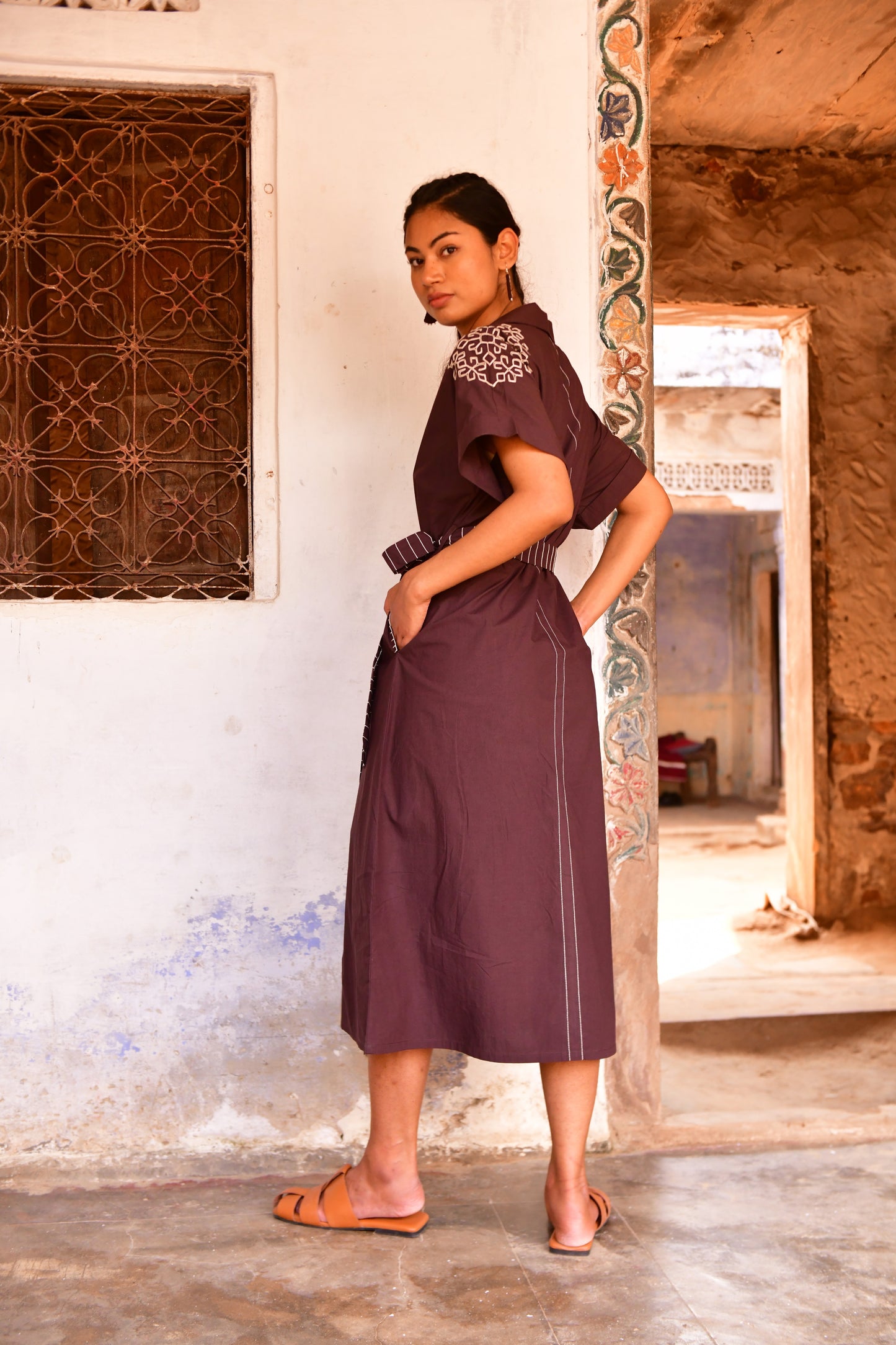 Stella Brown Embroidered Shirt Dress