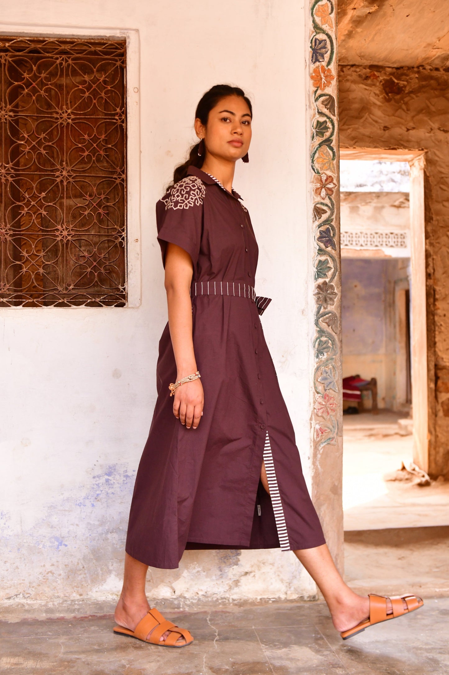 Stella Brown Embroidered Shirt Dress