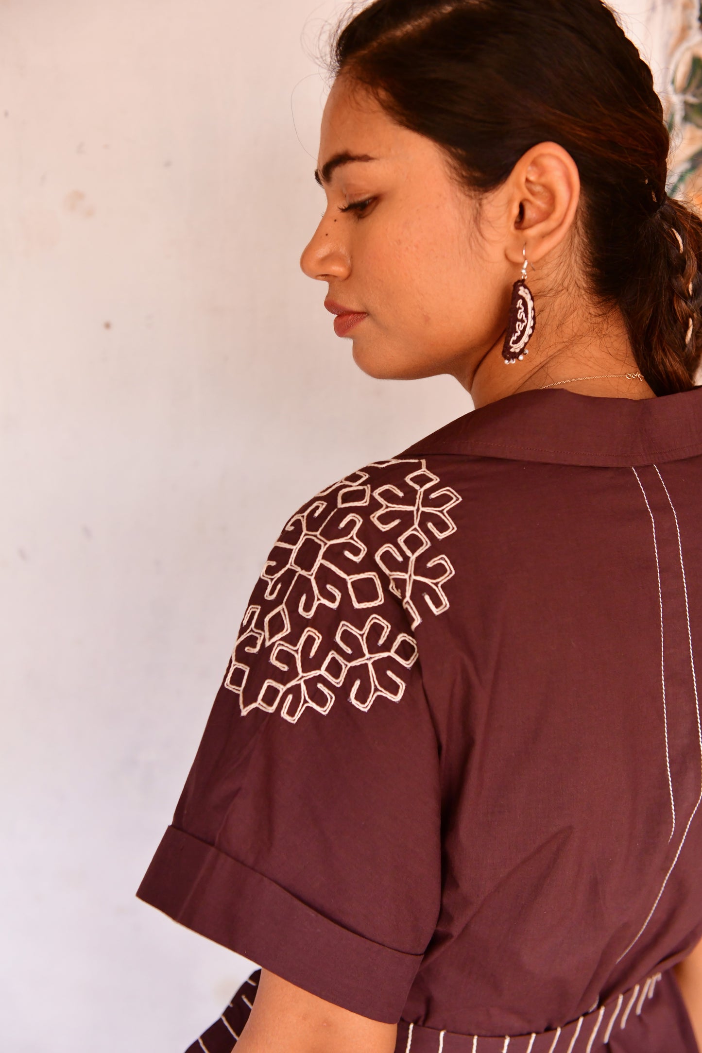 Stella Brown Embroidered Shirt Dress