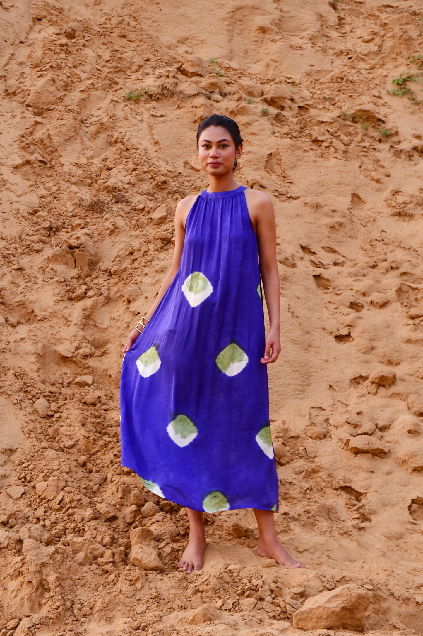 Zyra Blue Tie-Dye Halter Dress