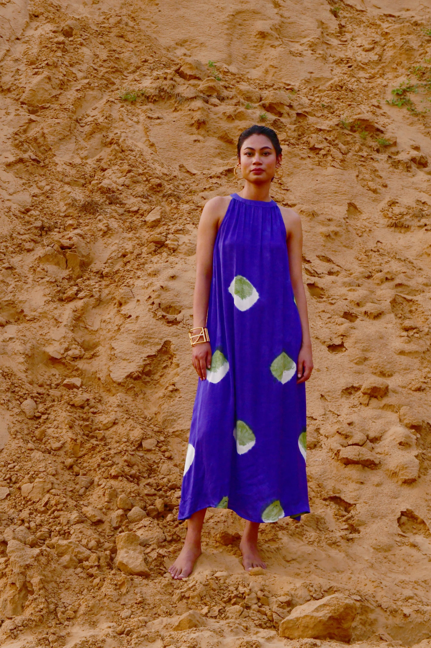 Zyra Blue Tie-Dye Halter Dress