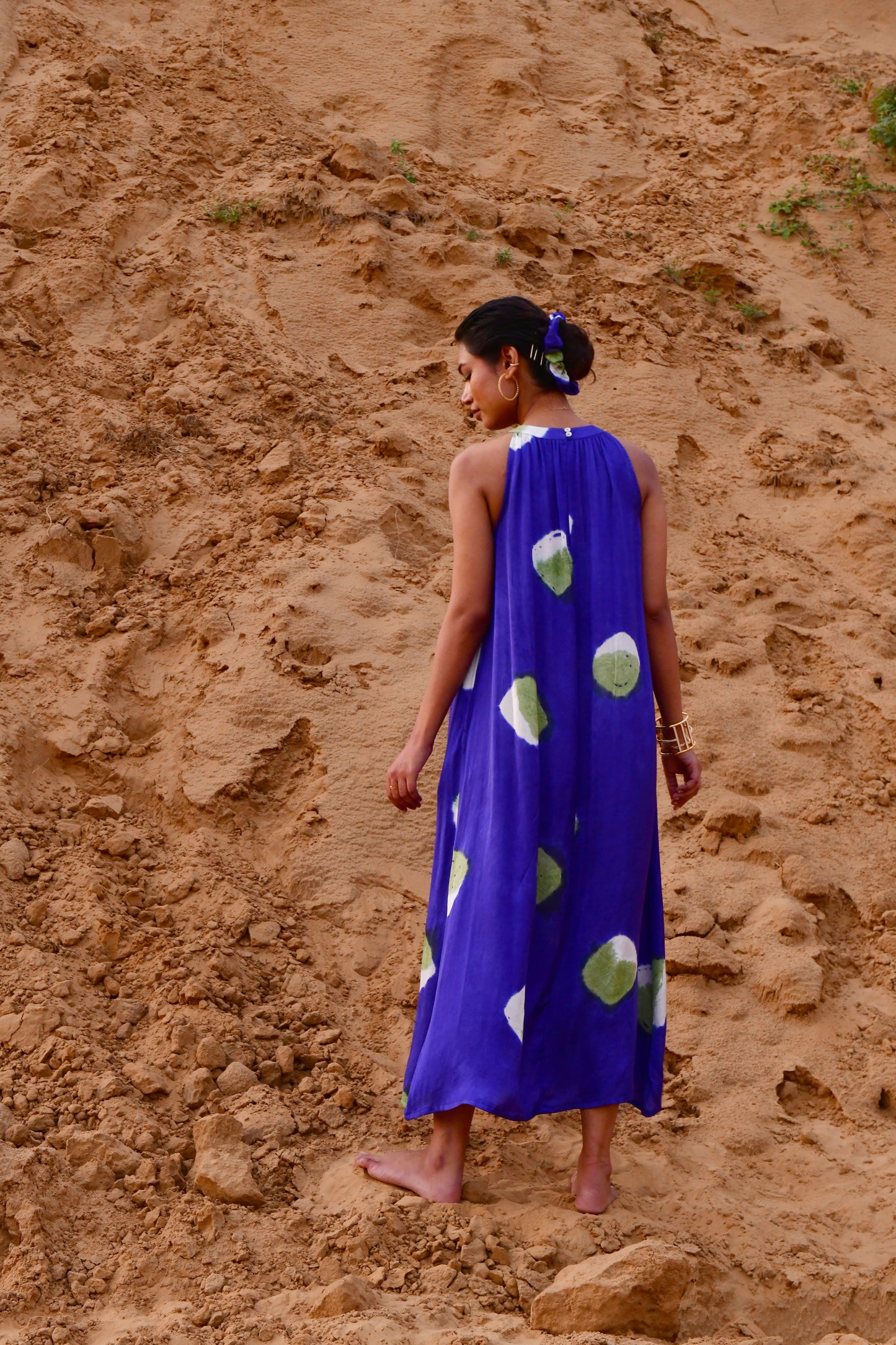 Zyra Blue Tie-Dye Halter Dress