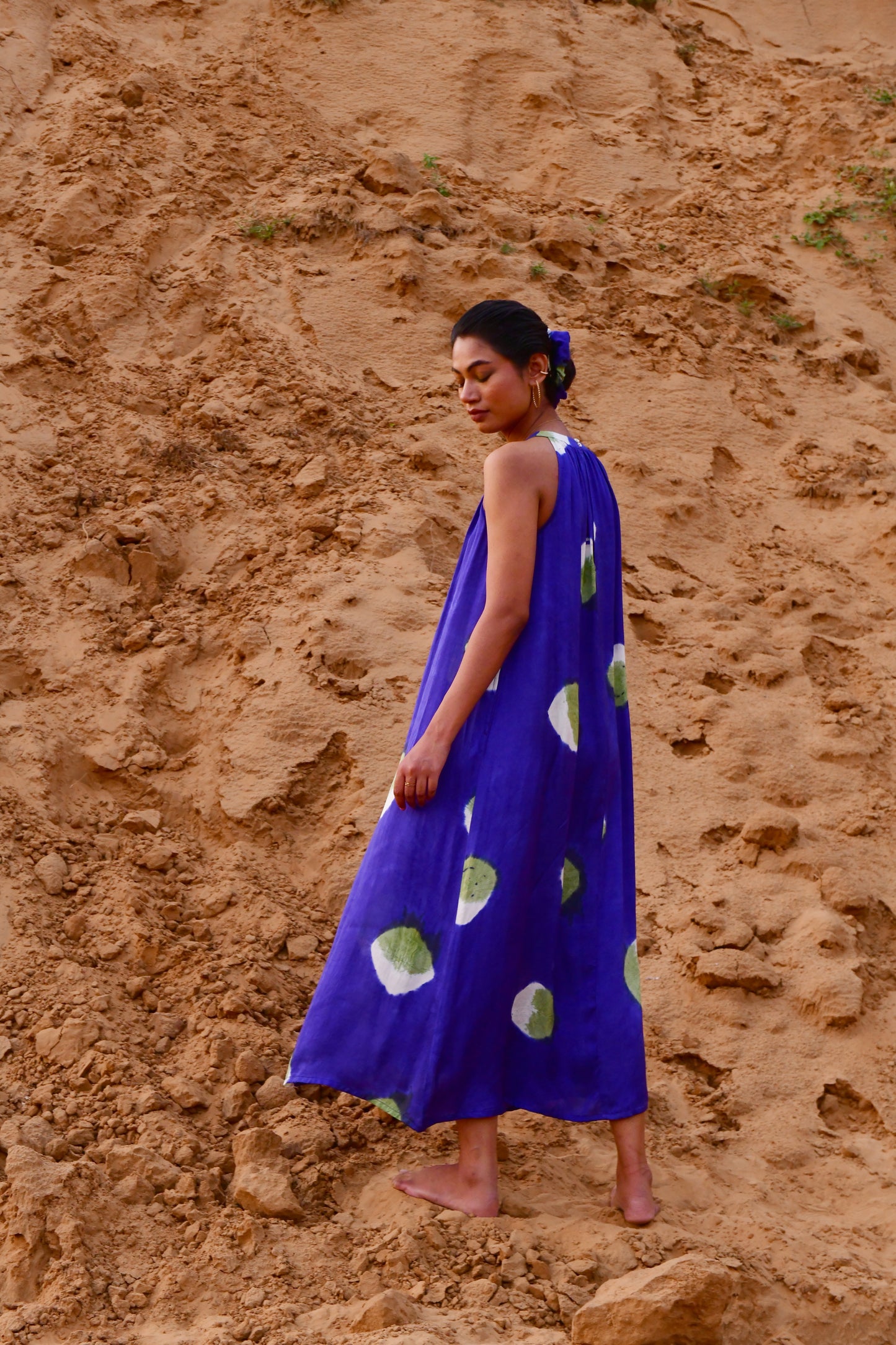 Zyra Blue Tie-Dye Halter Dress