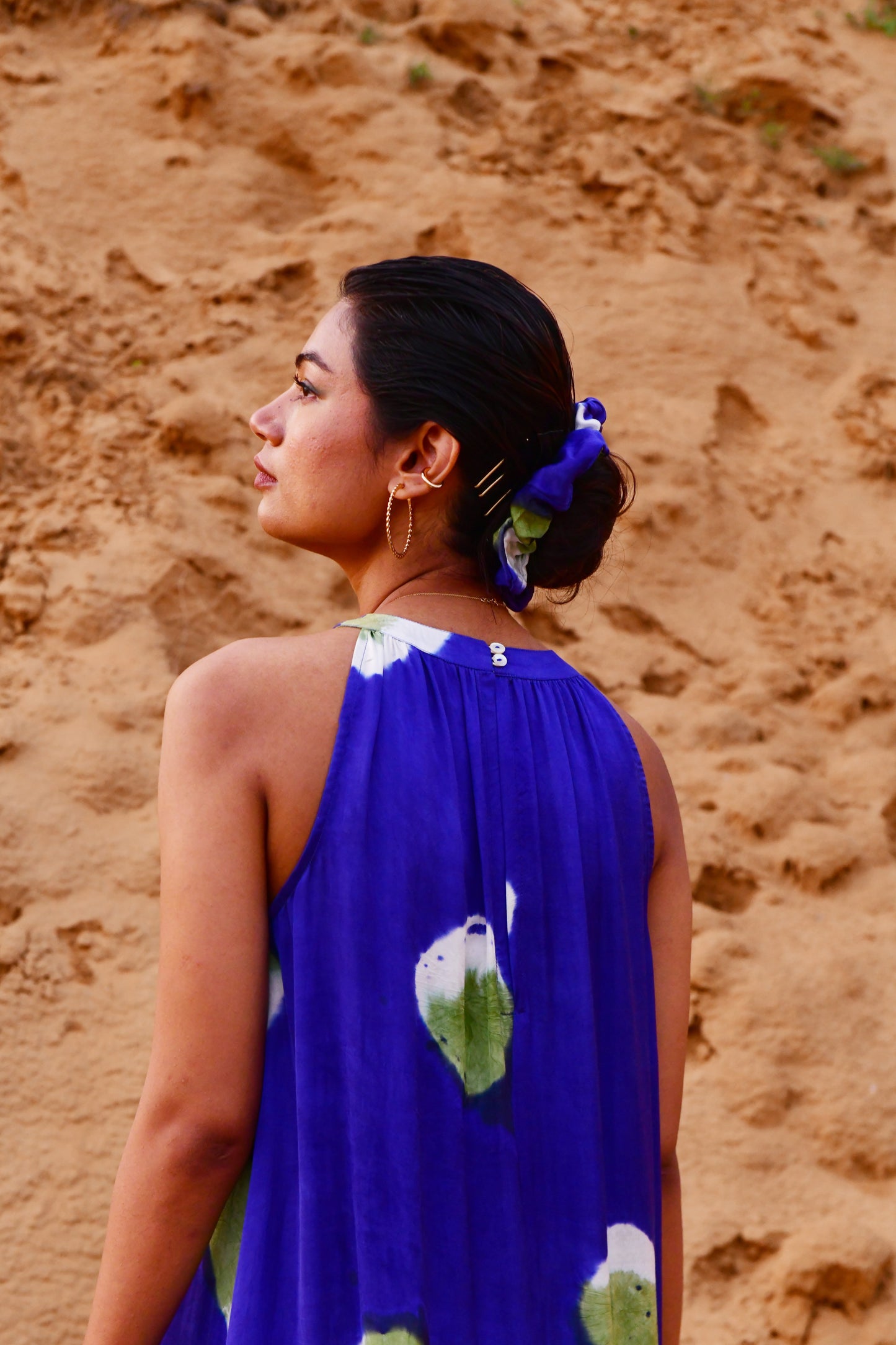 Zyra Blue Tie-Dye Halter Dress