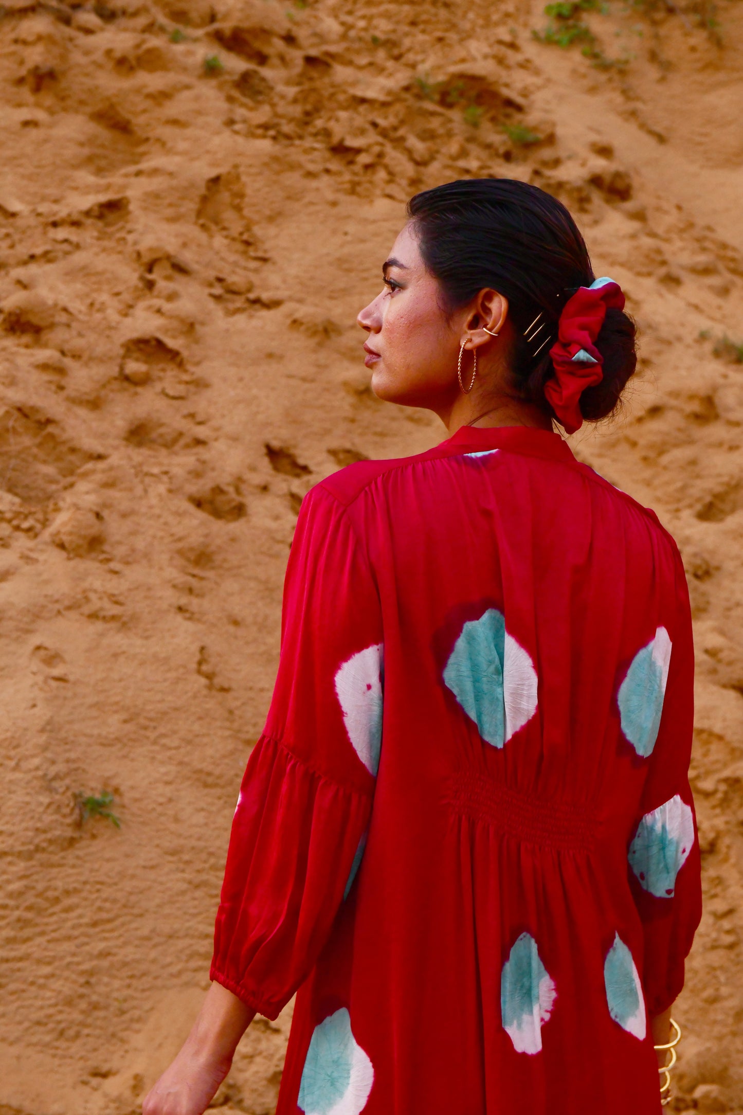 Aura Red V-Neck Tie-Dye Dress