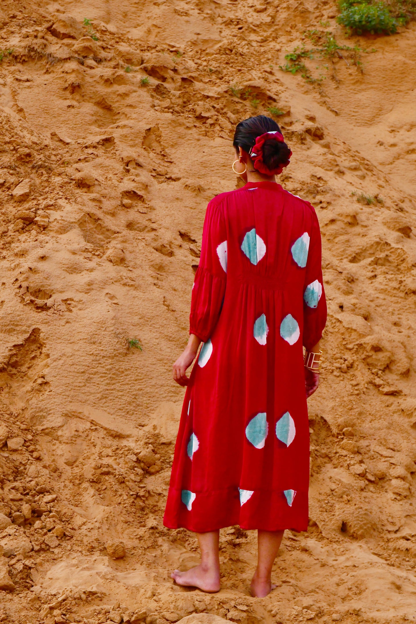 Aura Red V-Neck Tie-Dye Dress