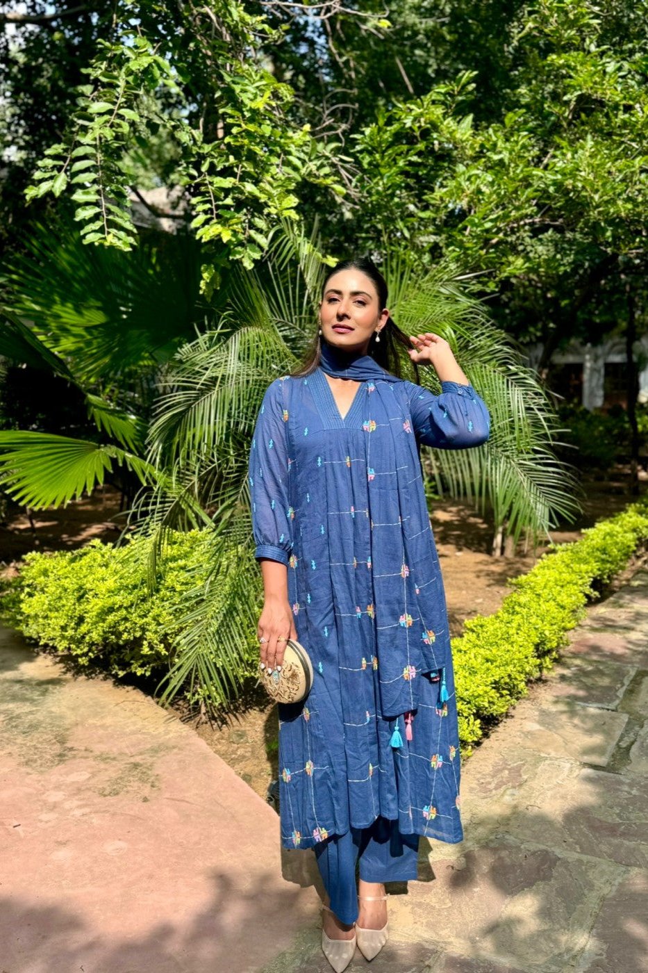 Azure Blue V Neck Panelled Dress