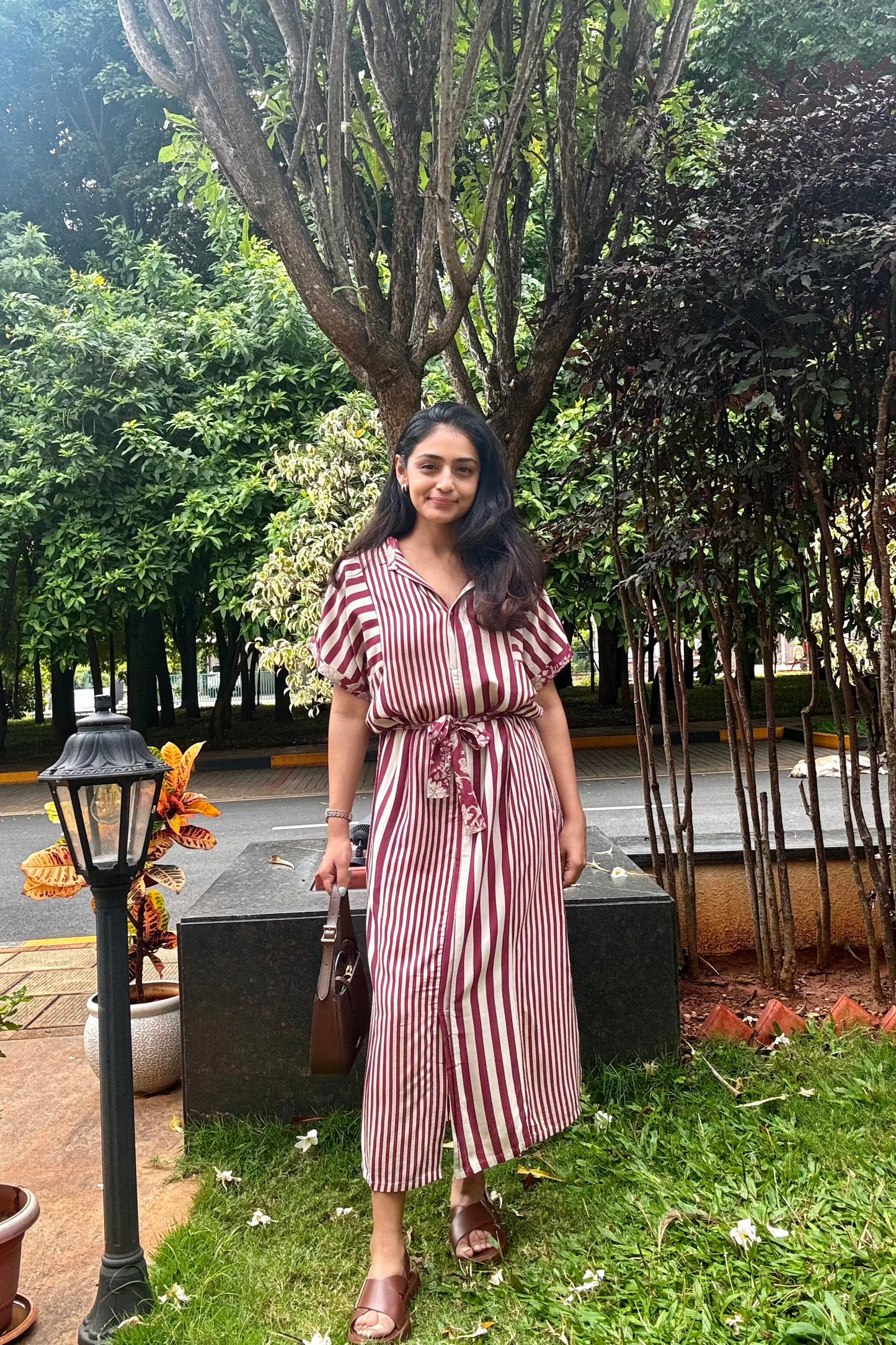 Aria Maroon Stripe Shirt Dress