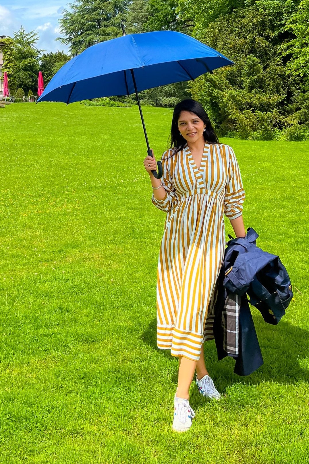 Aura Mustard Stripe V Neck Dress