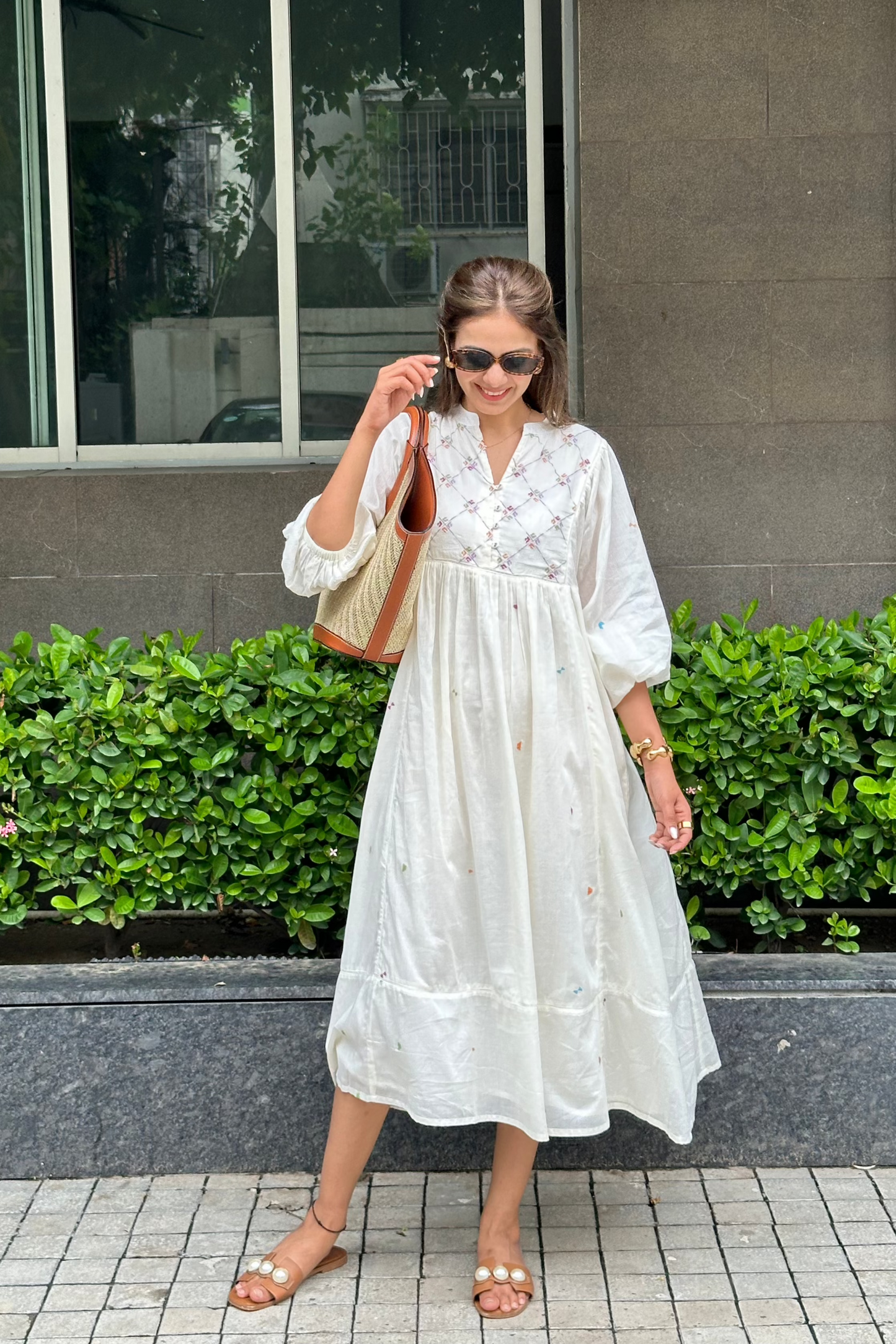 Ivory Embroidered Midi Dress