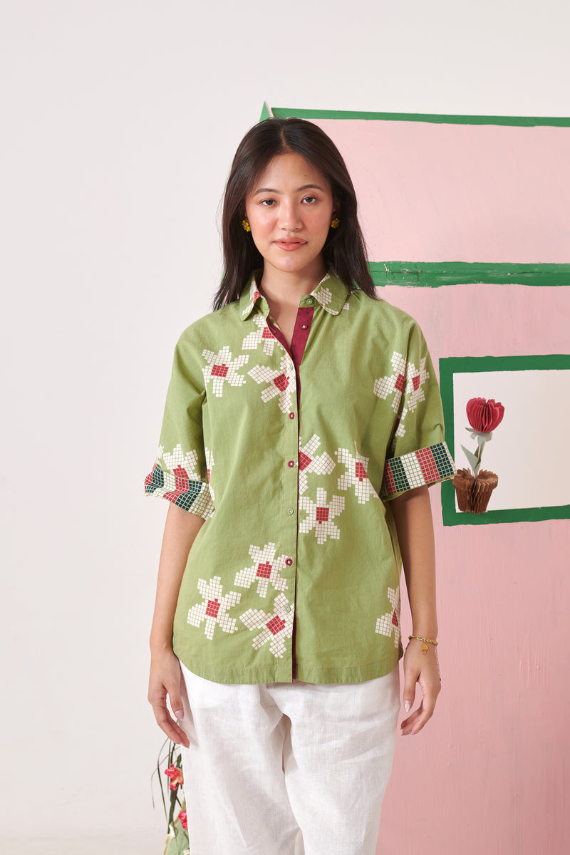 Soul Olive Pixel Boxy Shirt