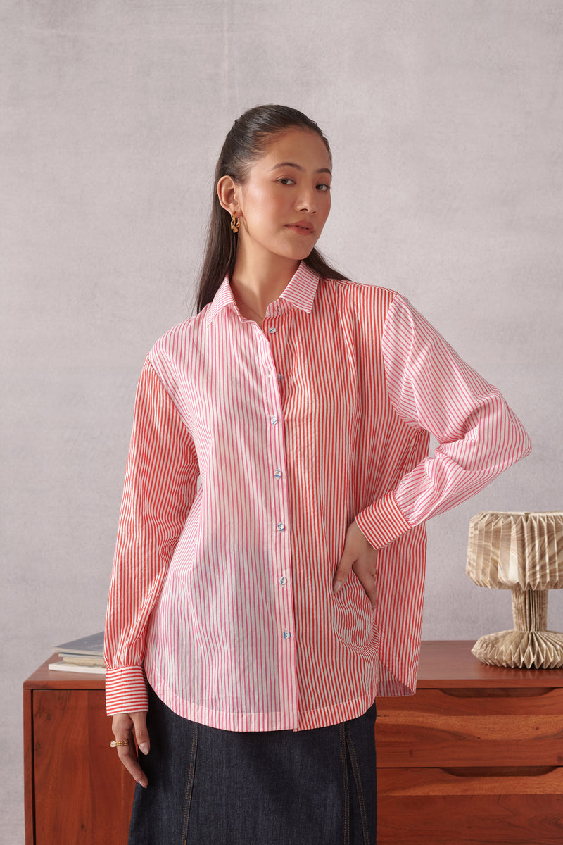Elio Coral Pink Striped Everyday Shirt