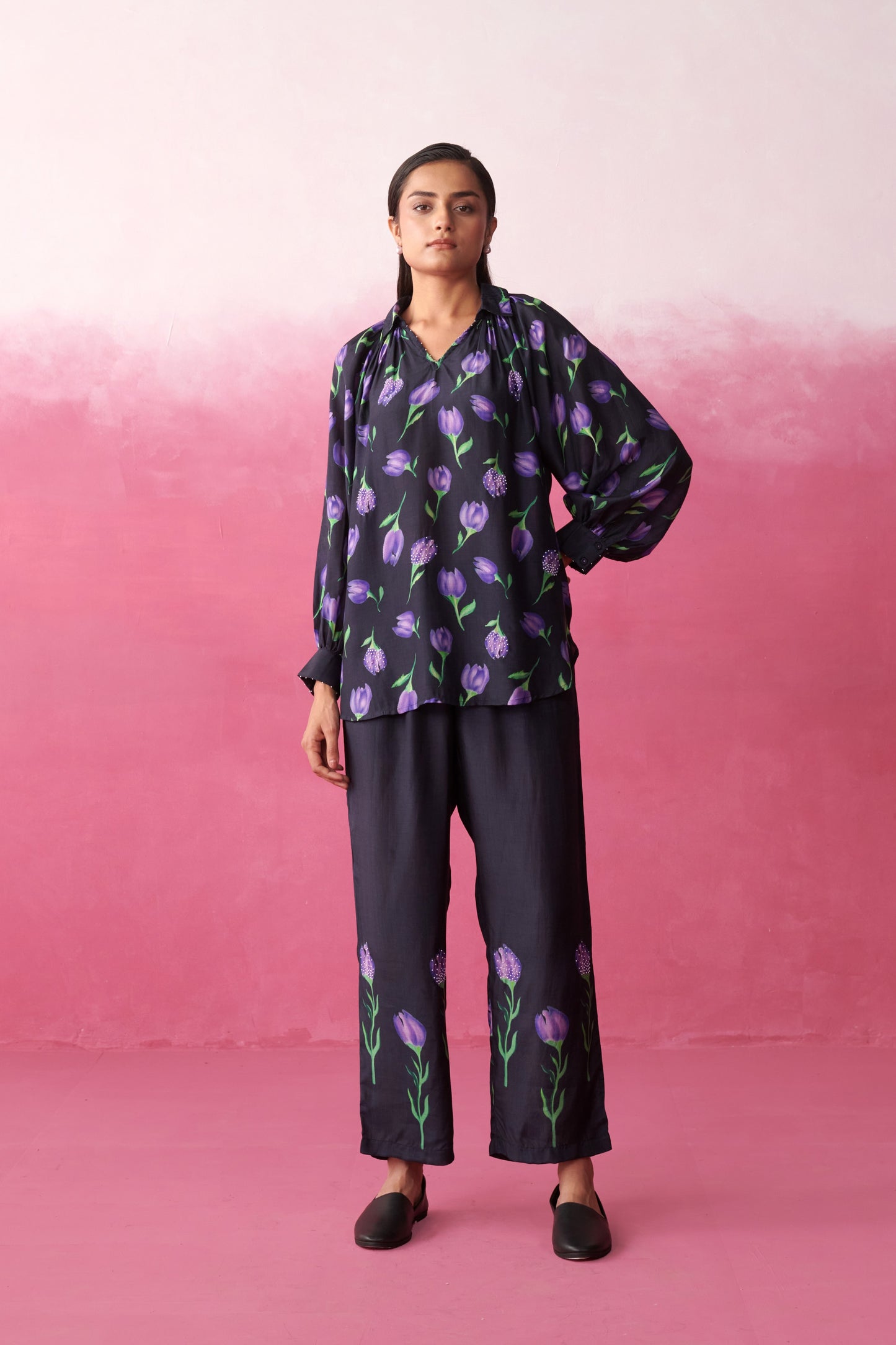 Alaya Purple Tulip Garden Co-ord Set