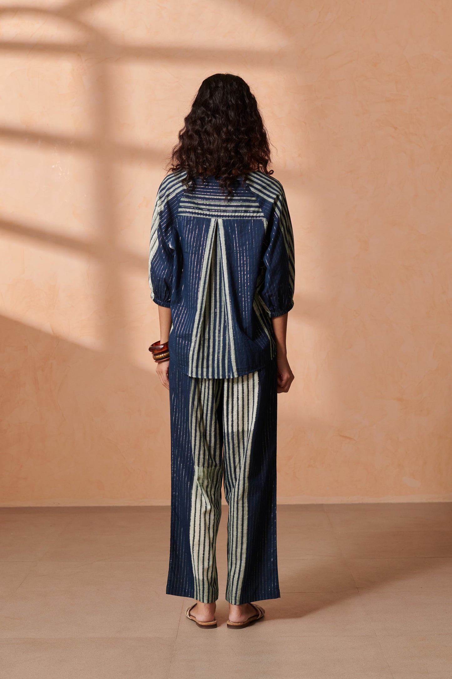 Lia Indigo Striped Lurex Top