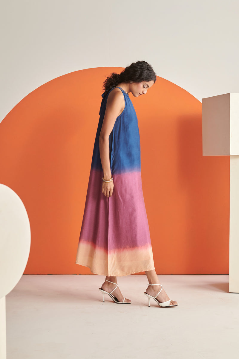 Lara Blue Rose Ombre Halter Dress