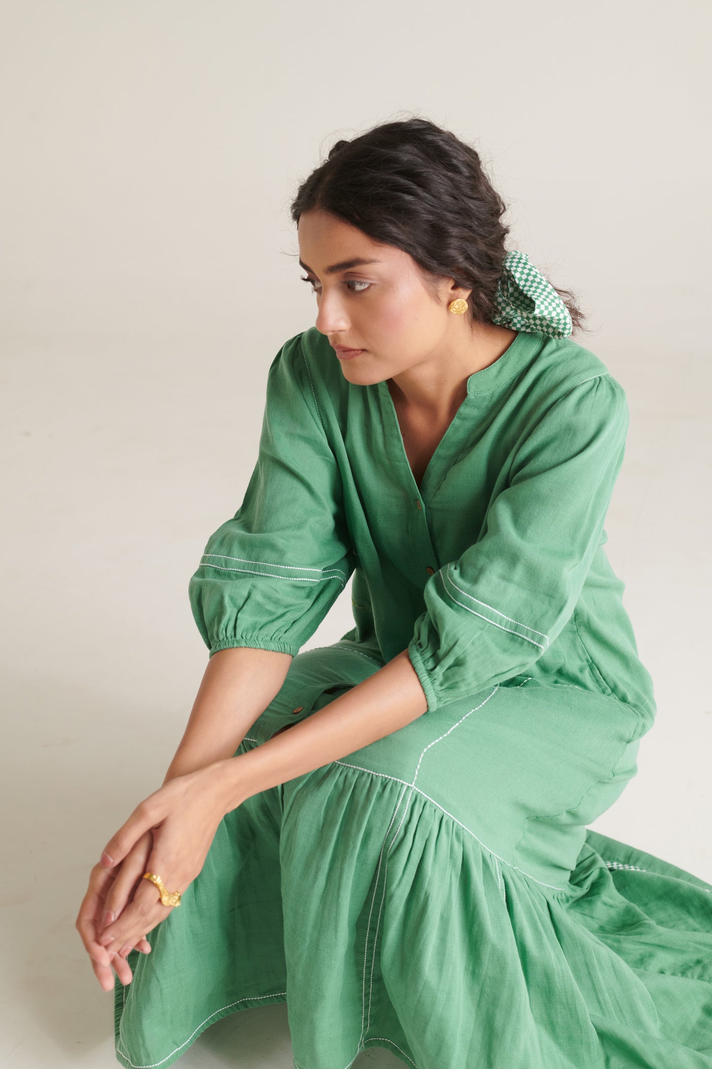 RHYS Green Balloon Sleeve Dress