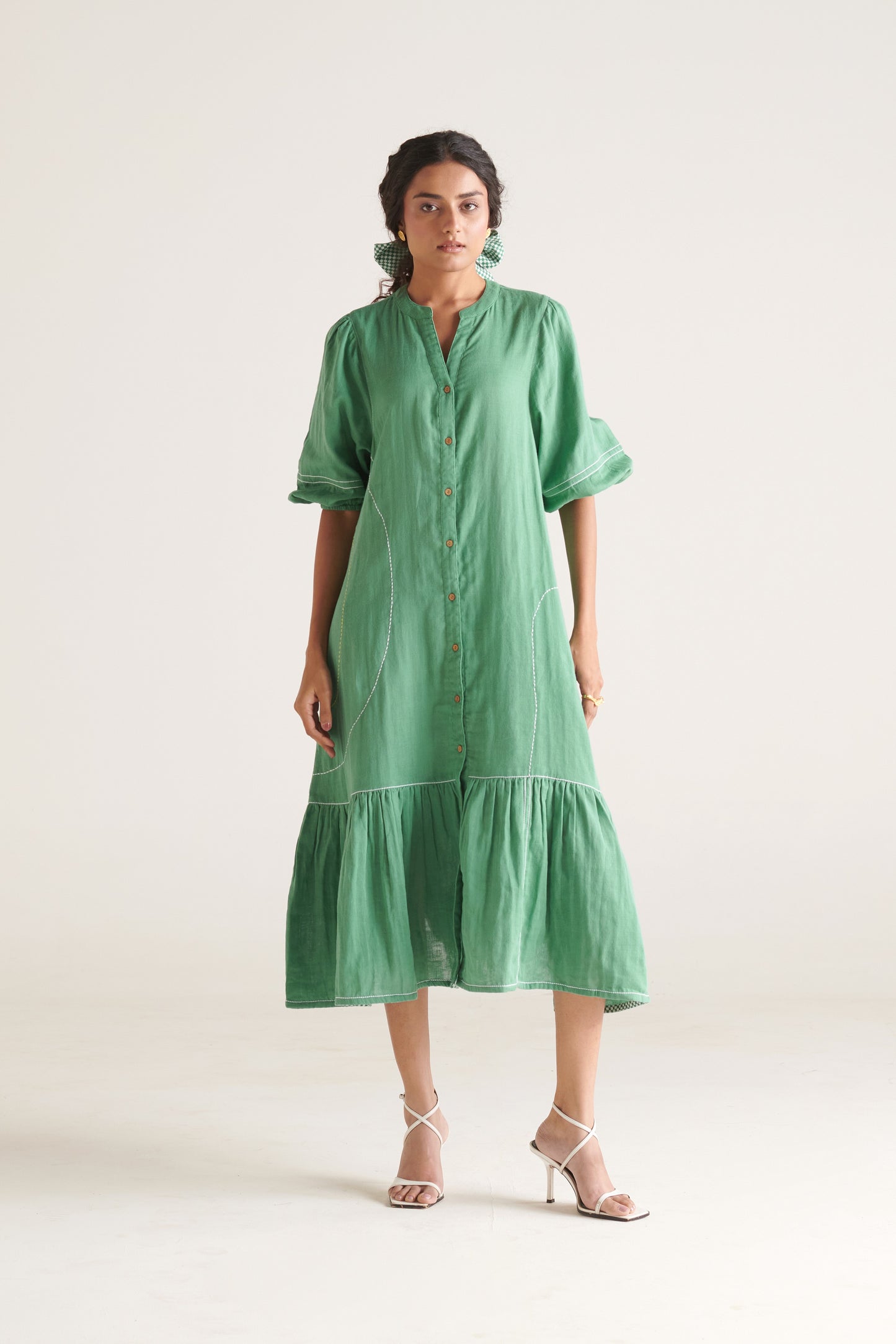 RHYS Green Balloon Sleeve Dress