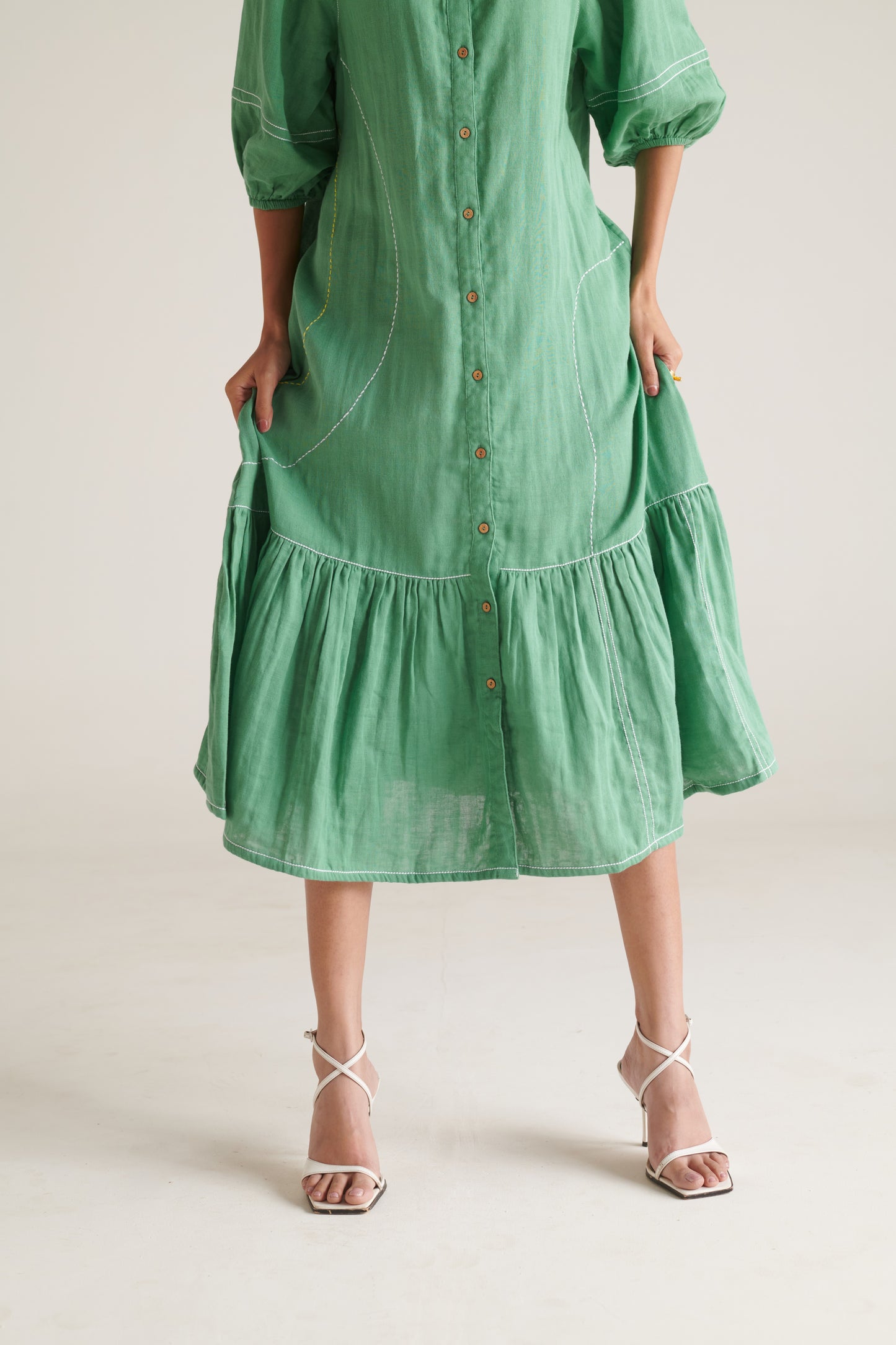 RHYS Green Balloon Sleeve Dress