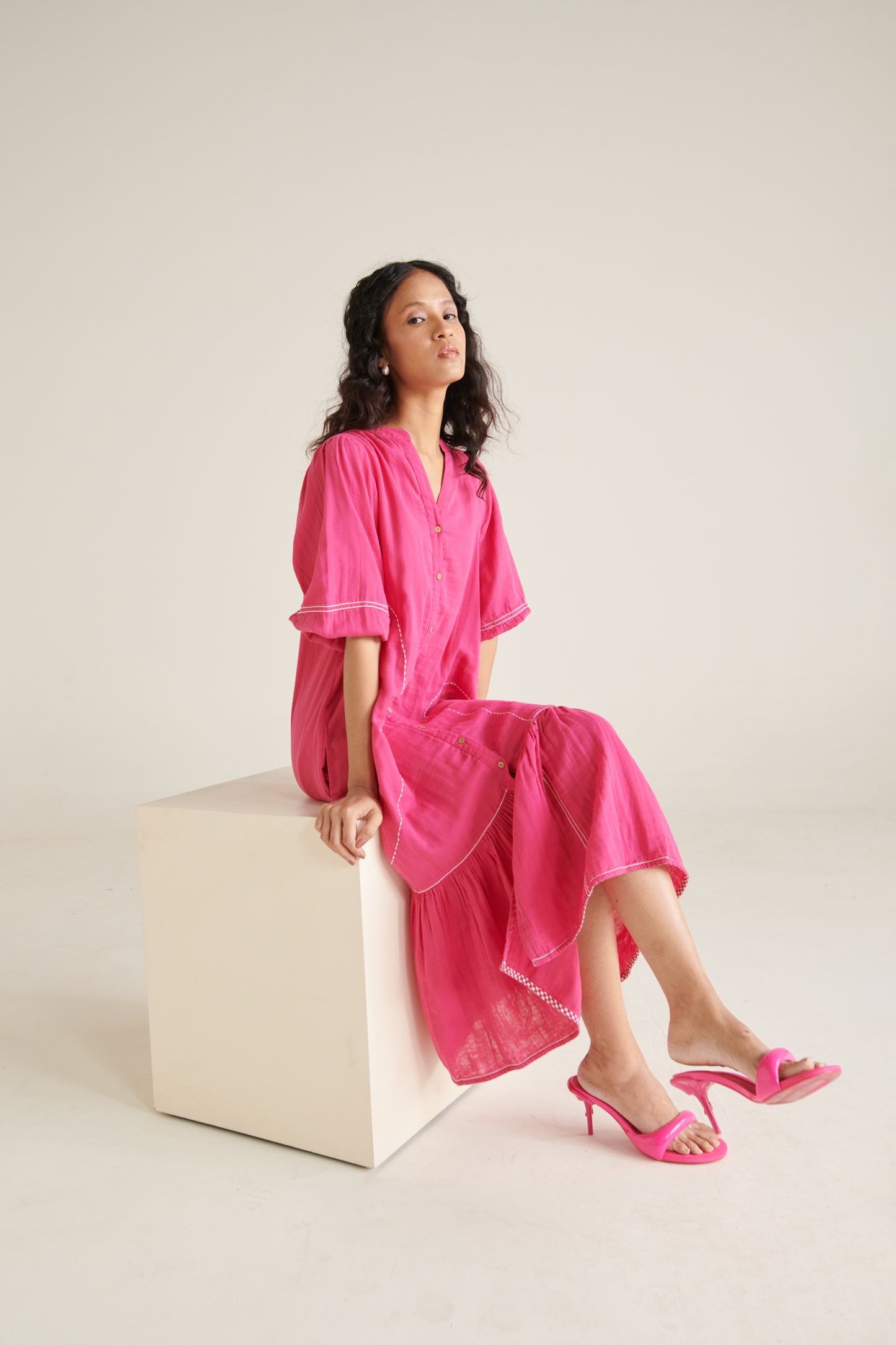 RHYS Bright Pink Balloon Sleeve Dress