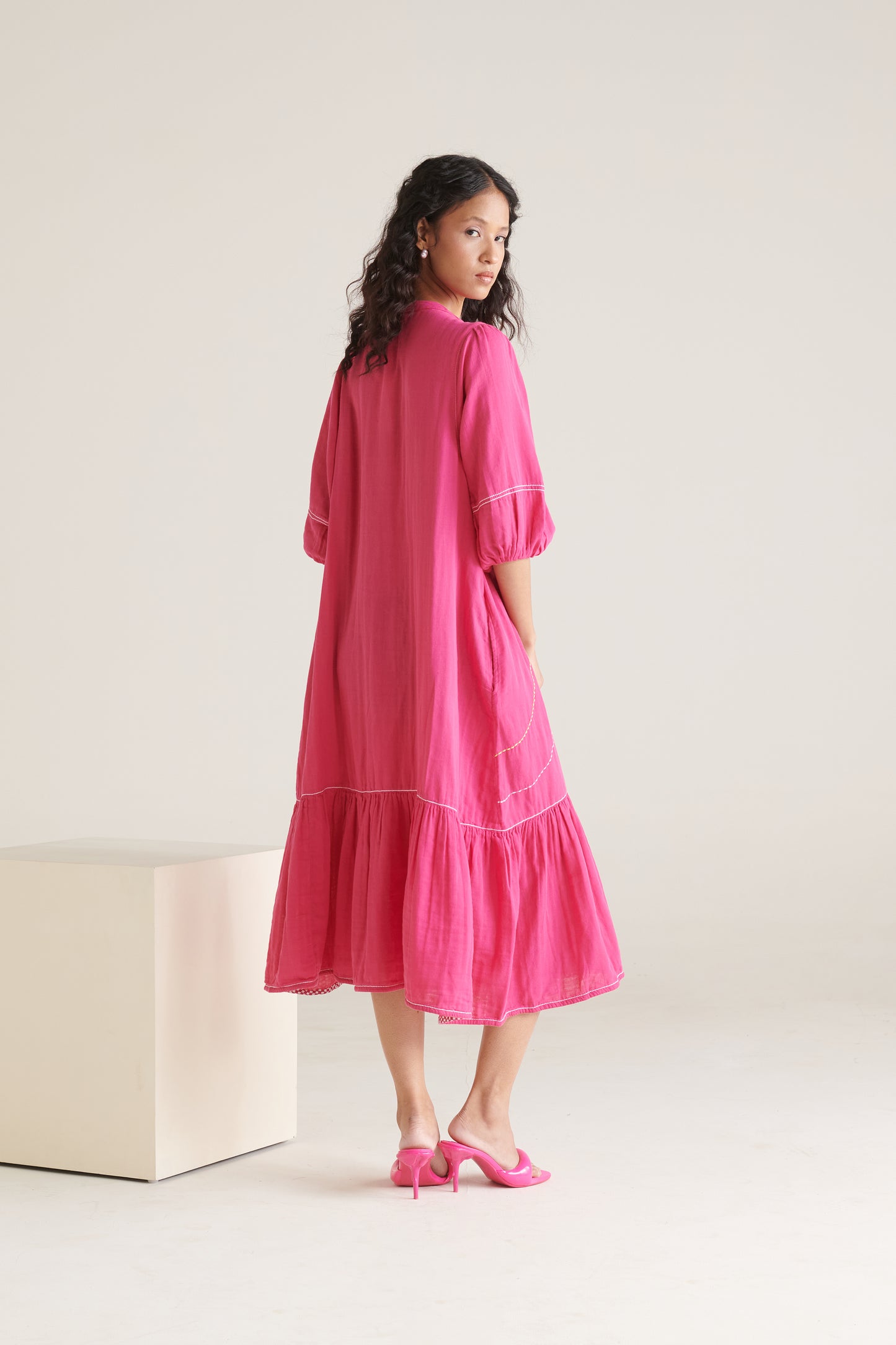RHYS Bright Pink Balloon Sleeve Dress