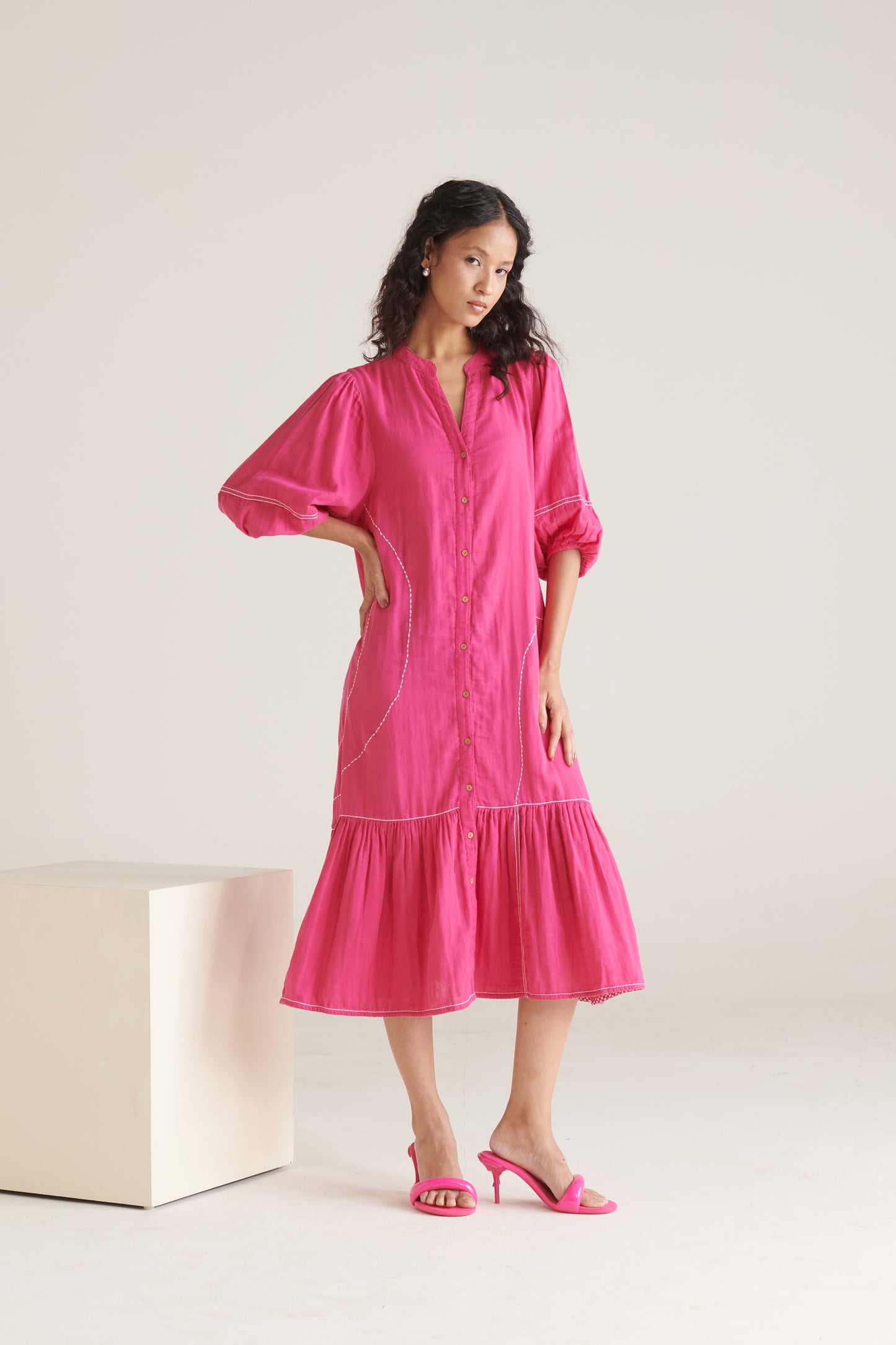 RHYS Bright Pink Balloon Sleeve Dress