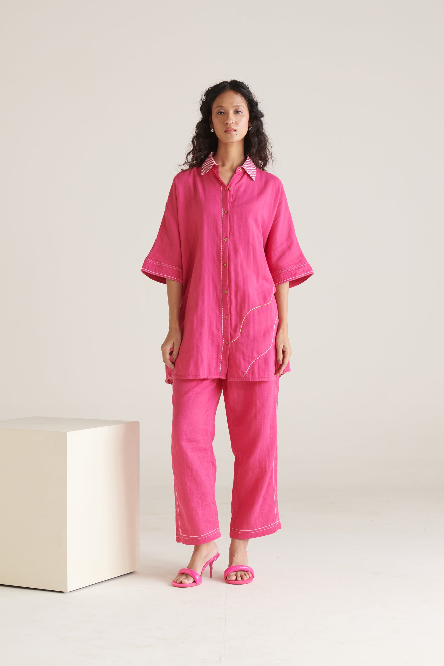 Mira Bright Pink Boxy Long Shirt