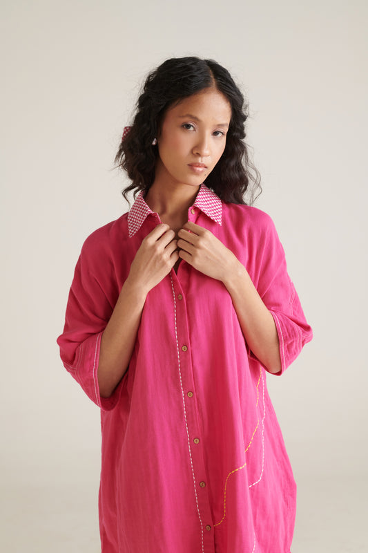 Mira Bright Pink Boxy Long Shirt