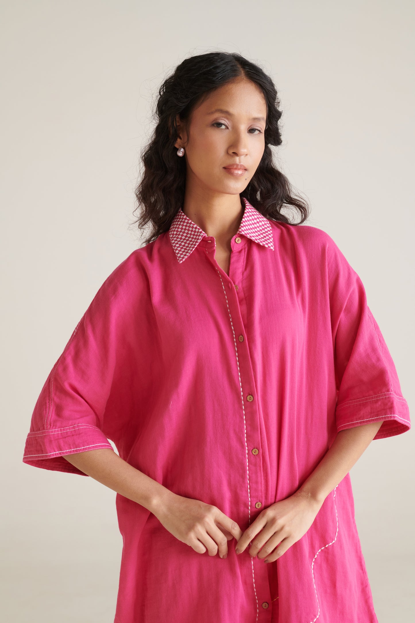 Mira Bright Pink Boxy Long Shirt