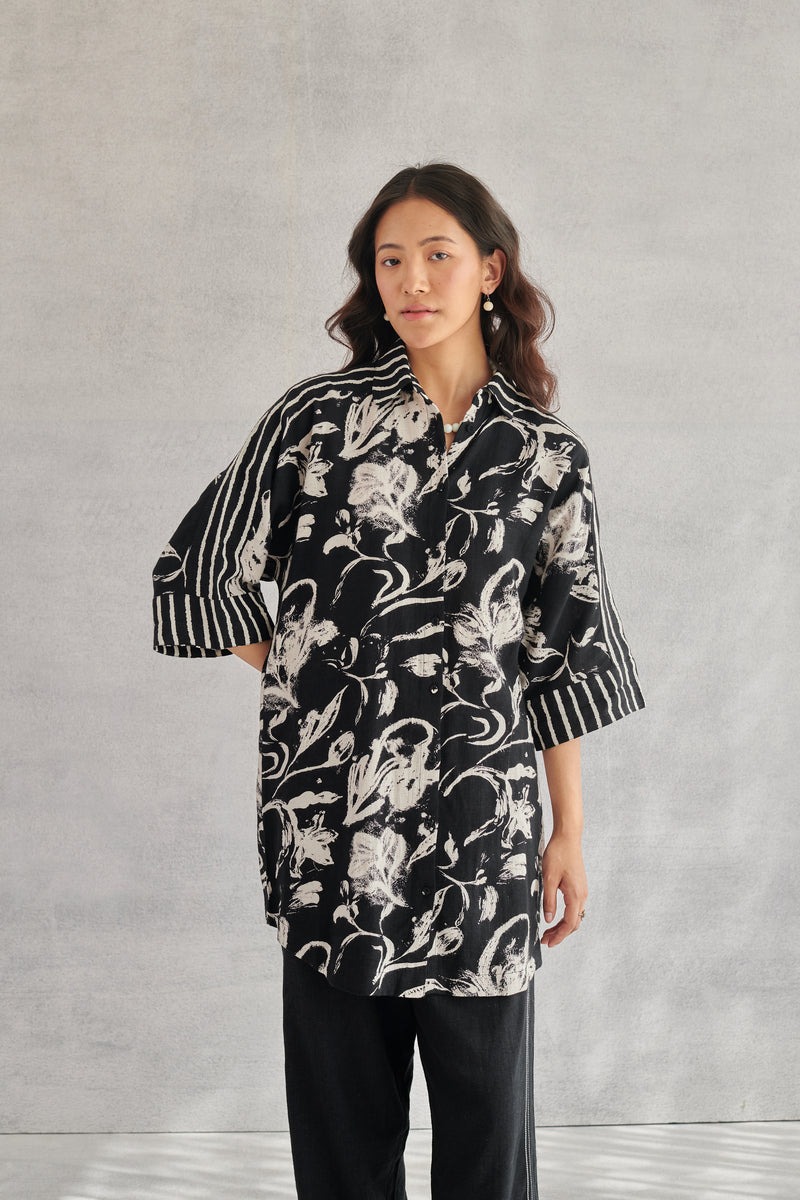 Sobo Black Long Linen Shirt