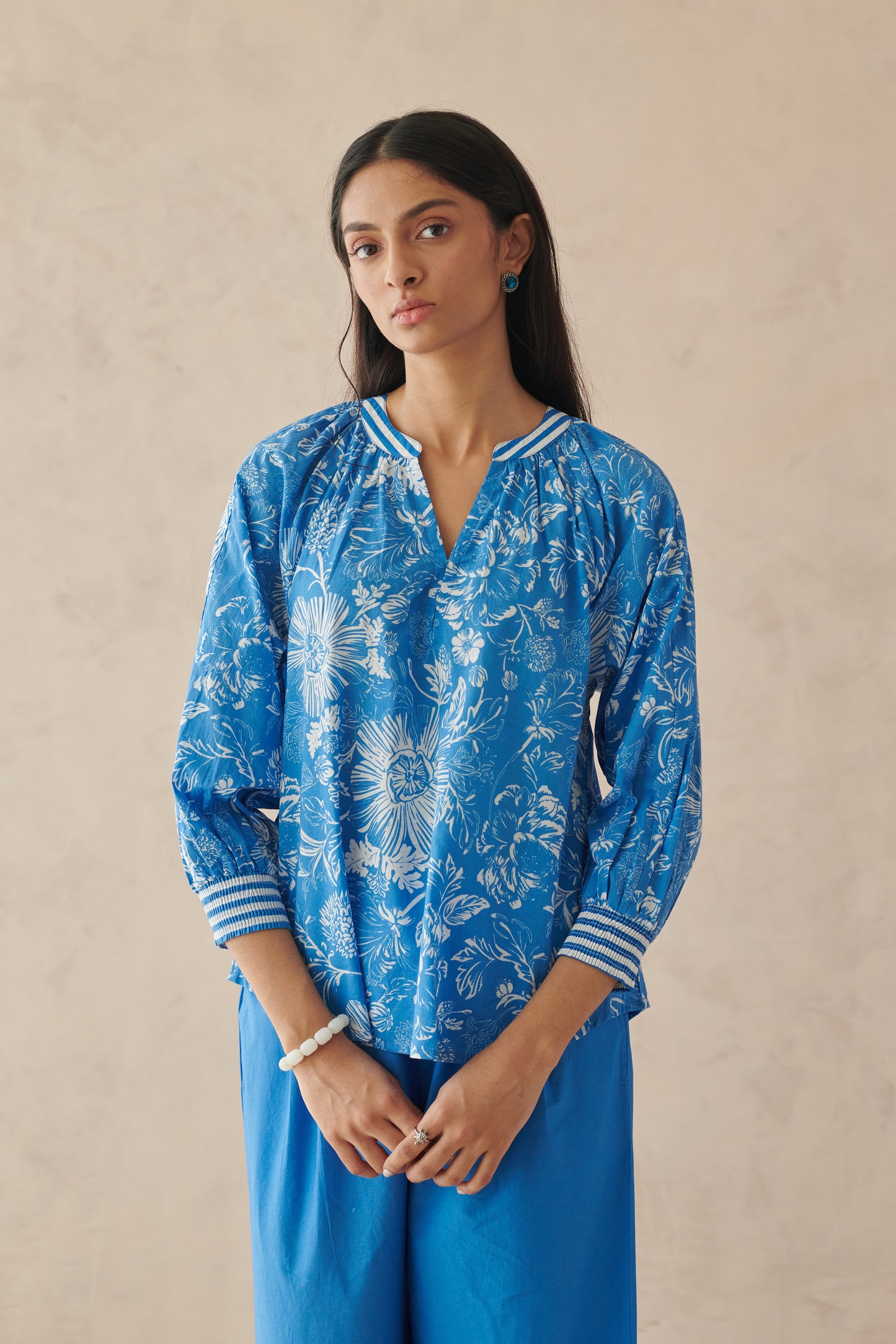Plush Blue All Over Floral Top