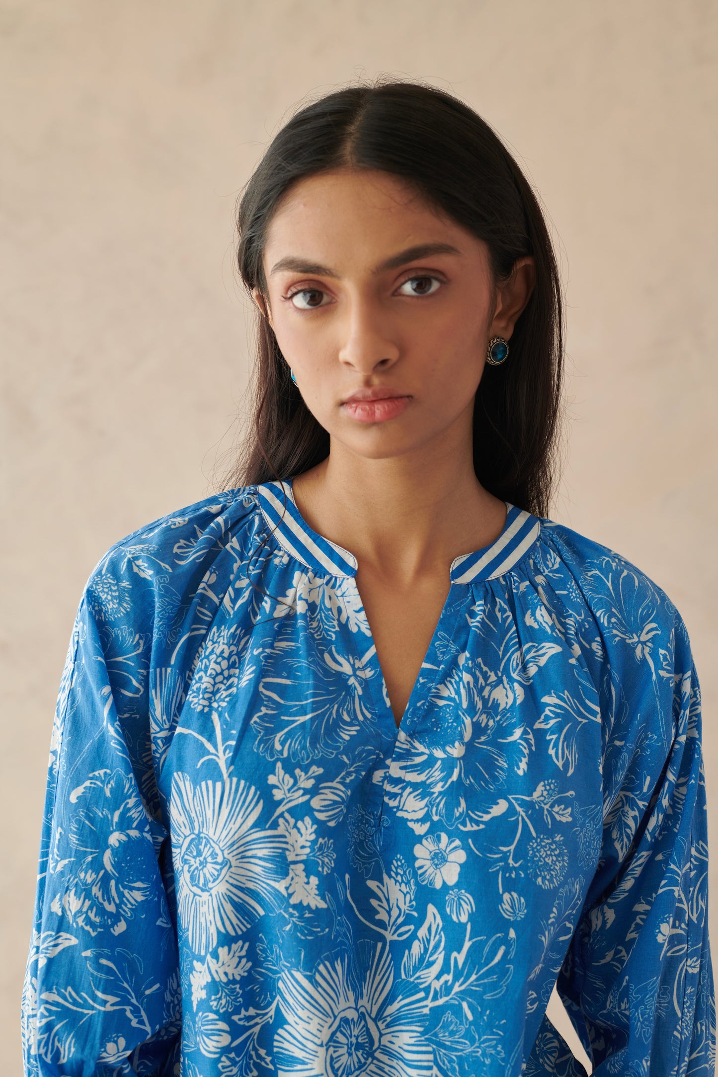 Plush Blue All Over Floral Top
