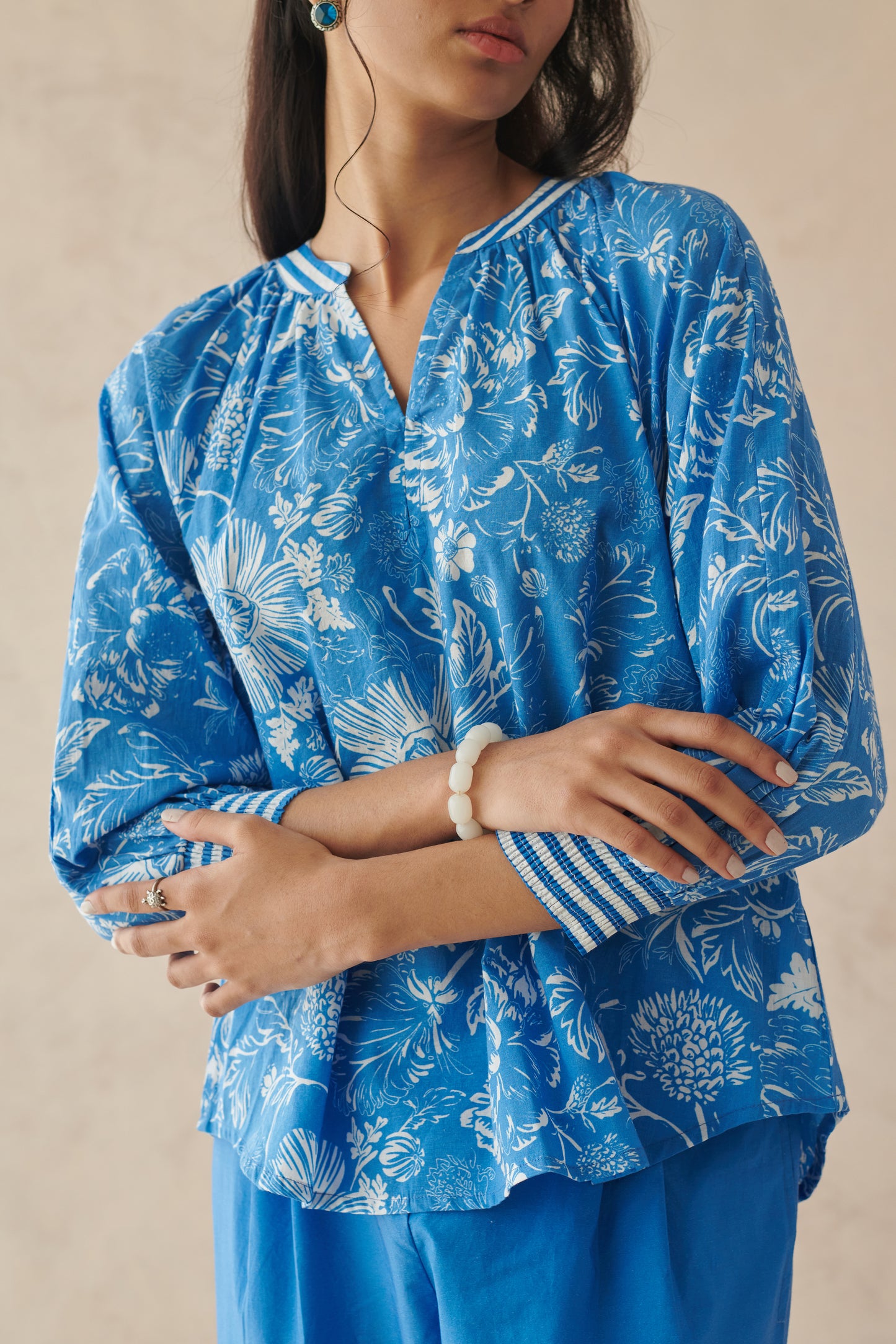 Plush Blue All Over Floral Top
