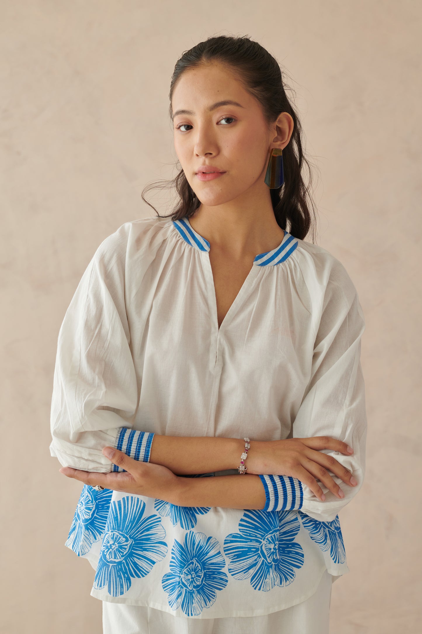 Plush White Dancing Flowers Top