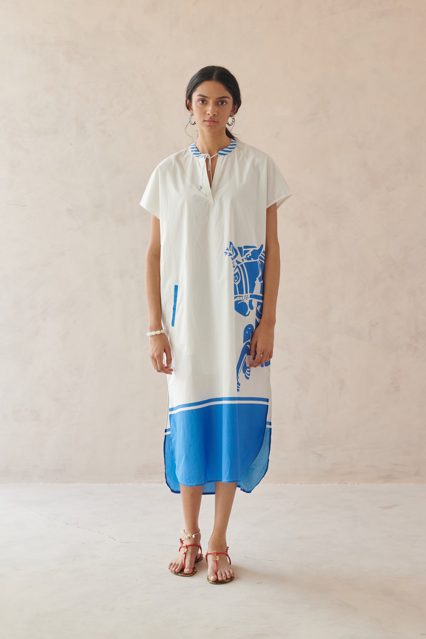 Ines White Long Horse Print Dress