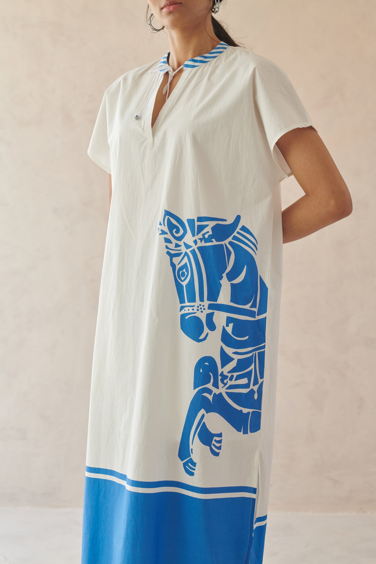 Ines White Long Horse Print Dress