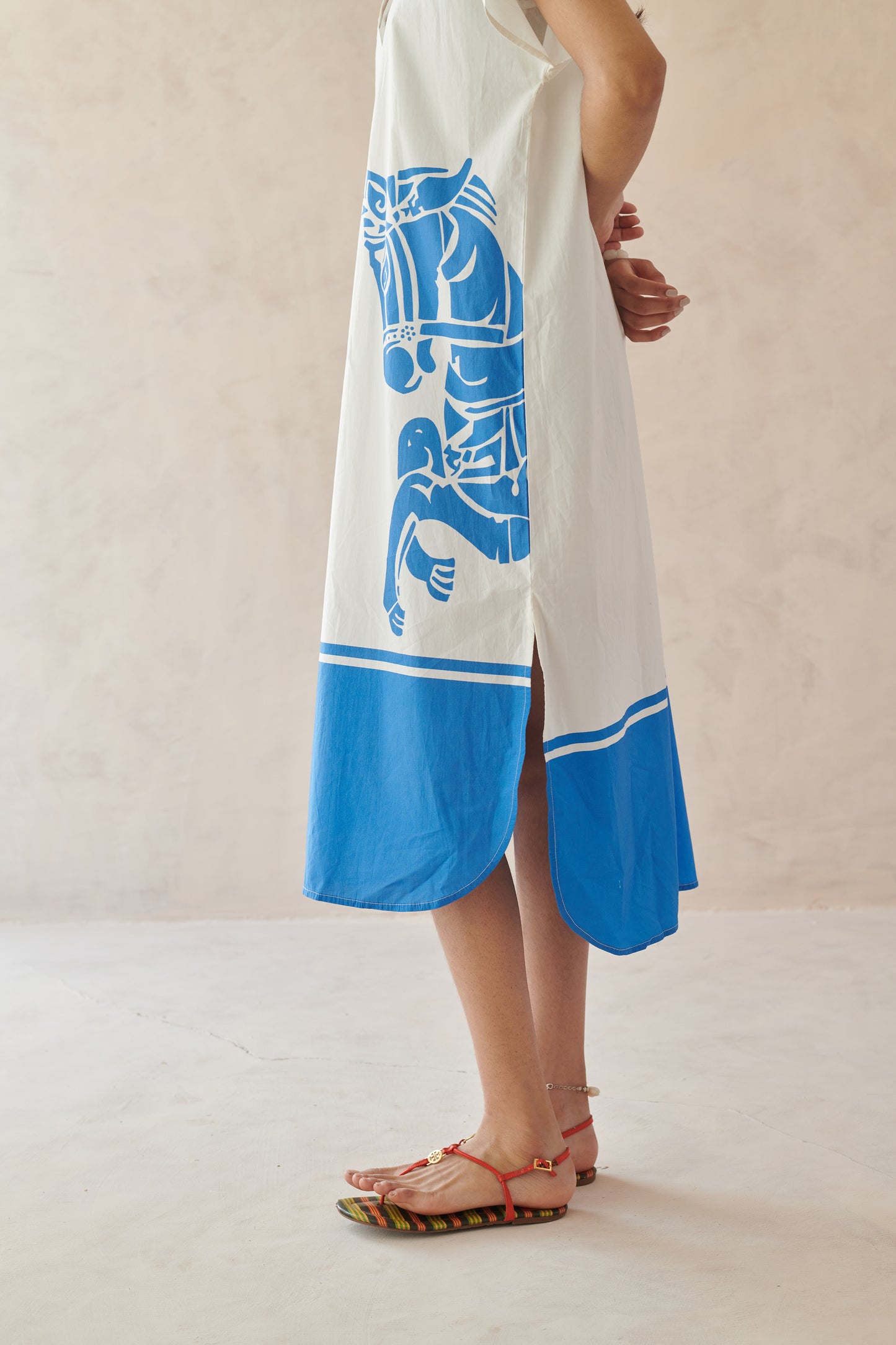 Ines White Long Horse Print Dress