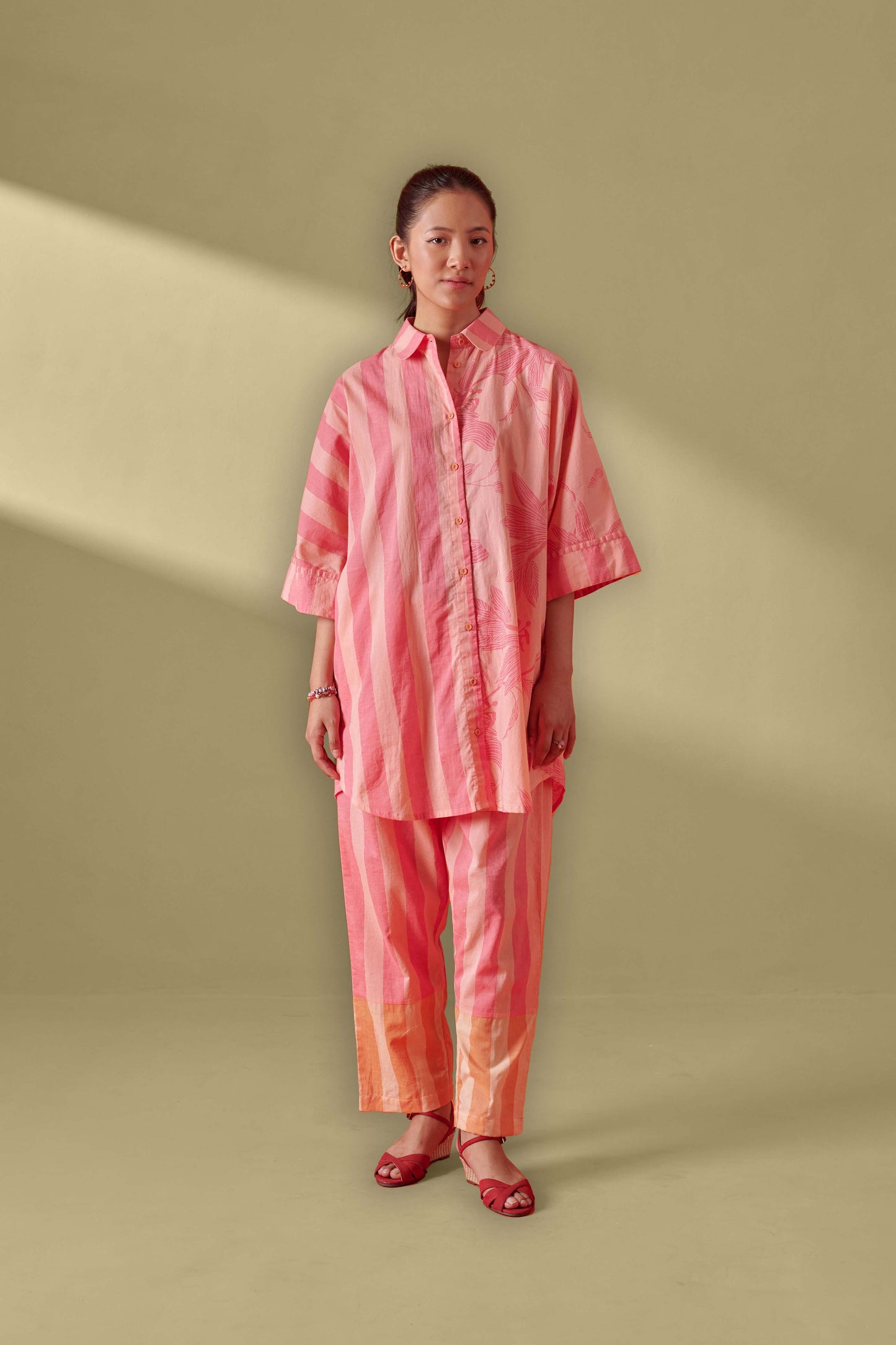 Arlo Pink & Peach Drop Shoulder Long Shirt