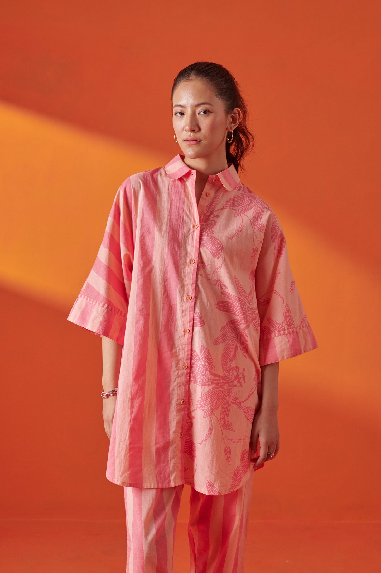 Arlo Pink & Peach Drop Shoulder Long Shirt