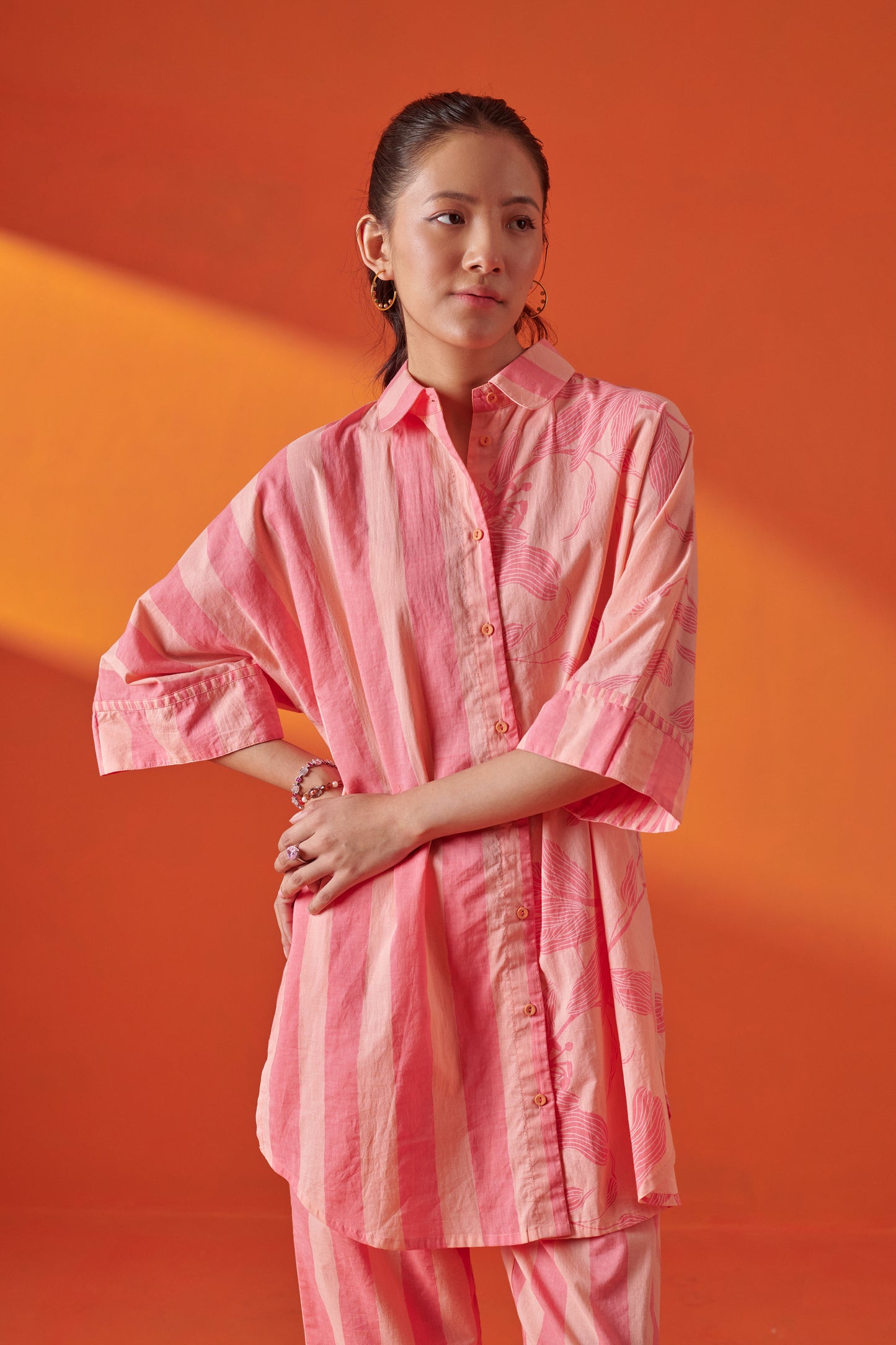 Arlo Pink & Peach Drop Shoulder Long Shirt