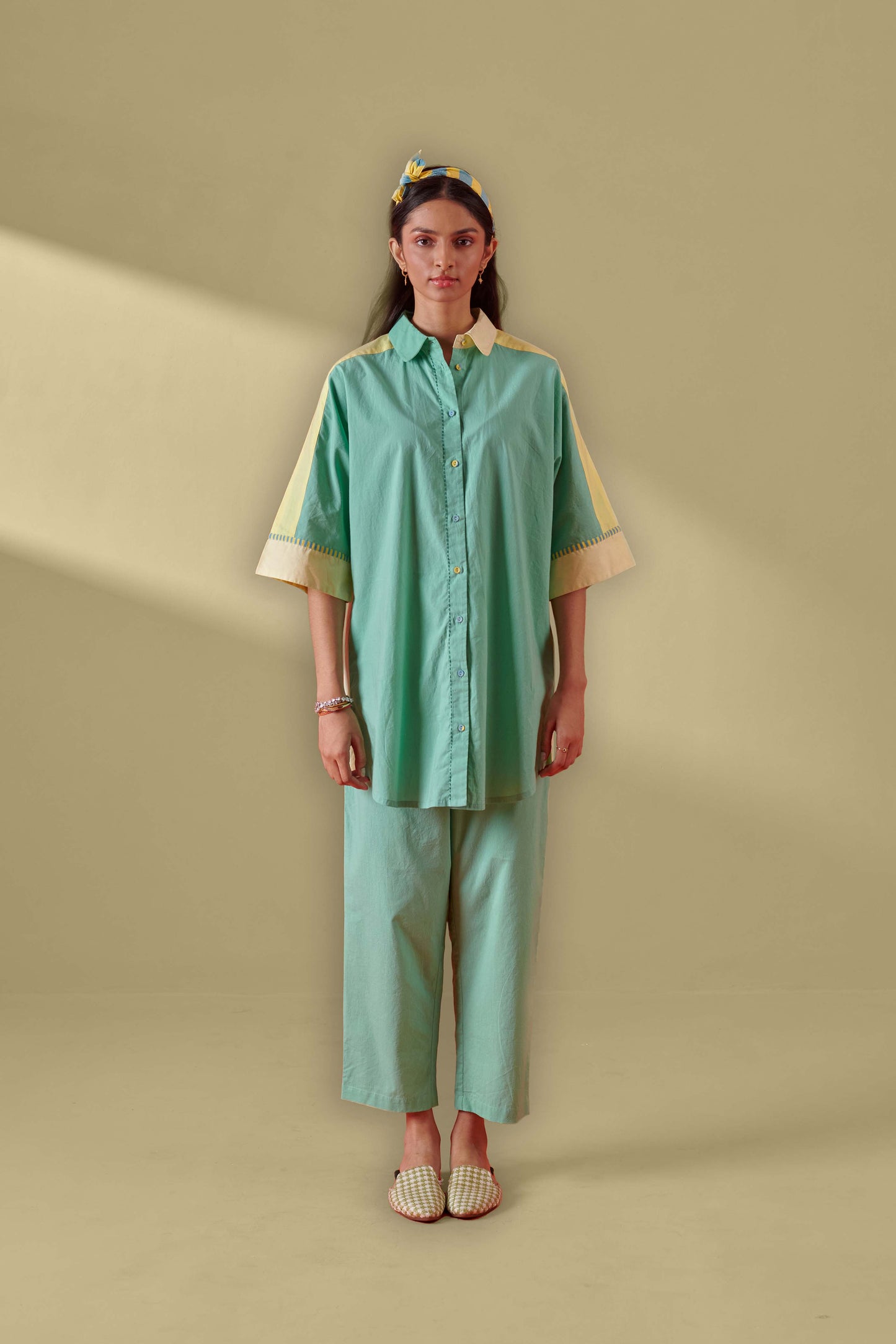 Arlo Color Blocked Drop Shoulder Long Shirt