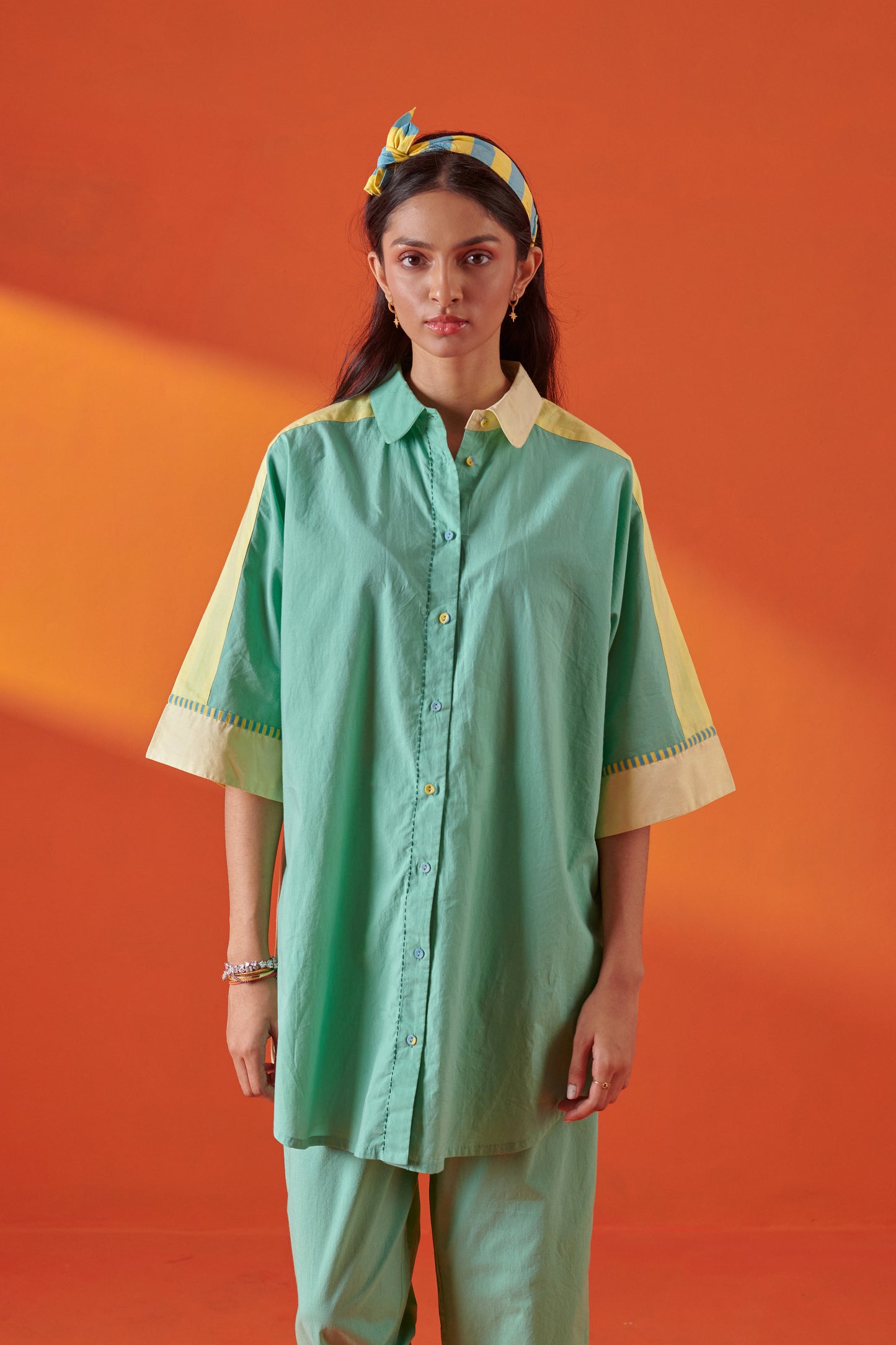 Arlo Color Blocked Drop Shoulder Long Shirt